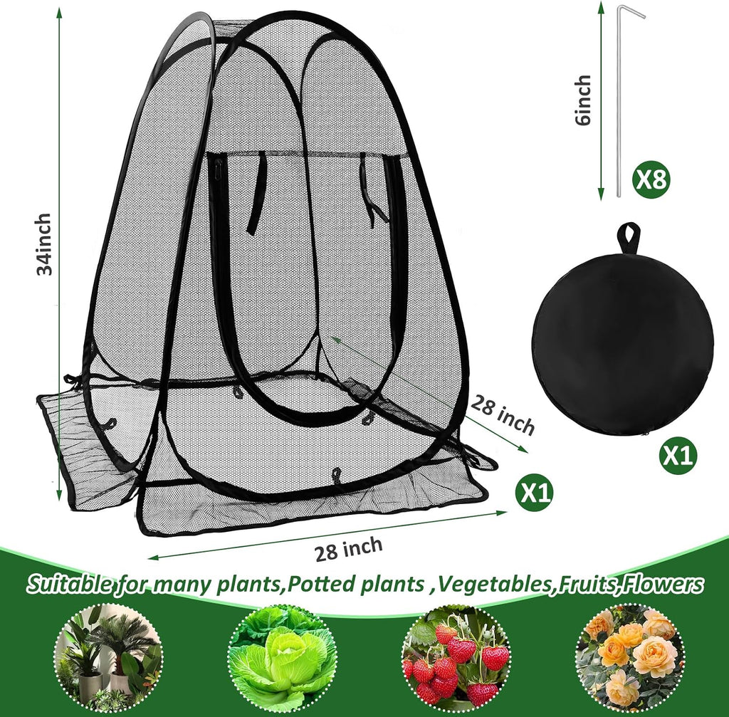 Pop Up Mesh Plant Protectors from Animals,Large Plant Netting Guard Cover with 8 Stake Crop Cage Fine Mesh Plant Tents