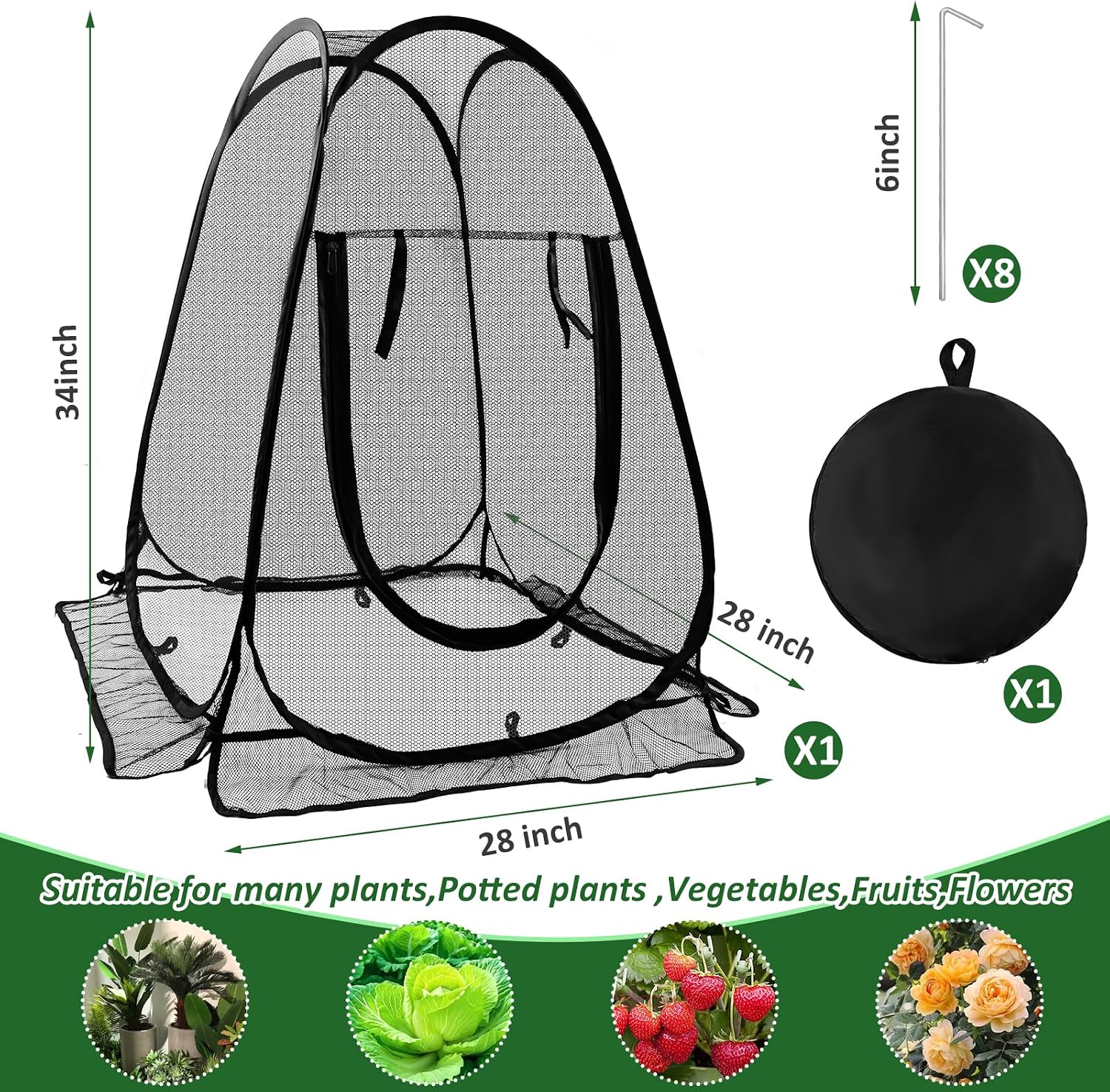 Pop Up Mesh Plant Protectors from Animals,Large Plant Netting Guard Cover with 8 Stake Crop Cage Fine Mesh Plant Tents