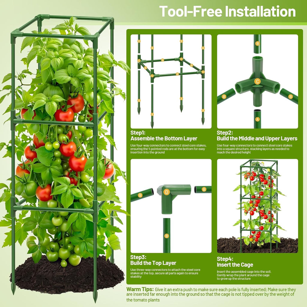 2 Pack 45 Inch Tomato Cages for Garden, Heavy Duty Tomato Trellis | Adjustable & Reusable Square Tomato Plant Support