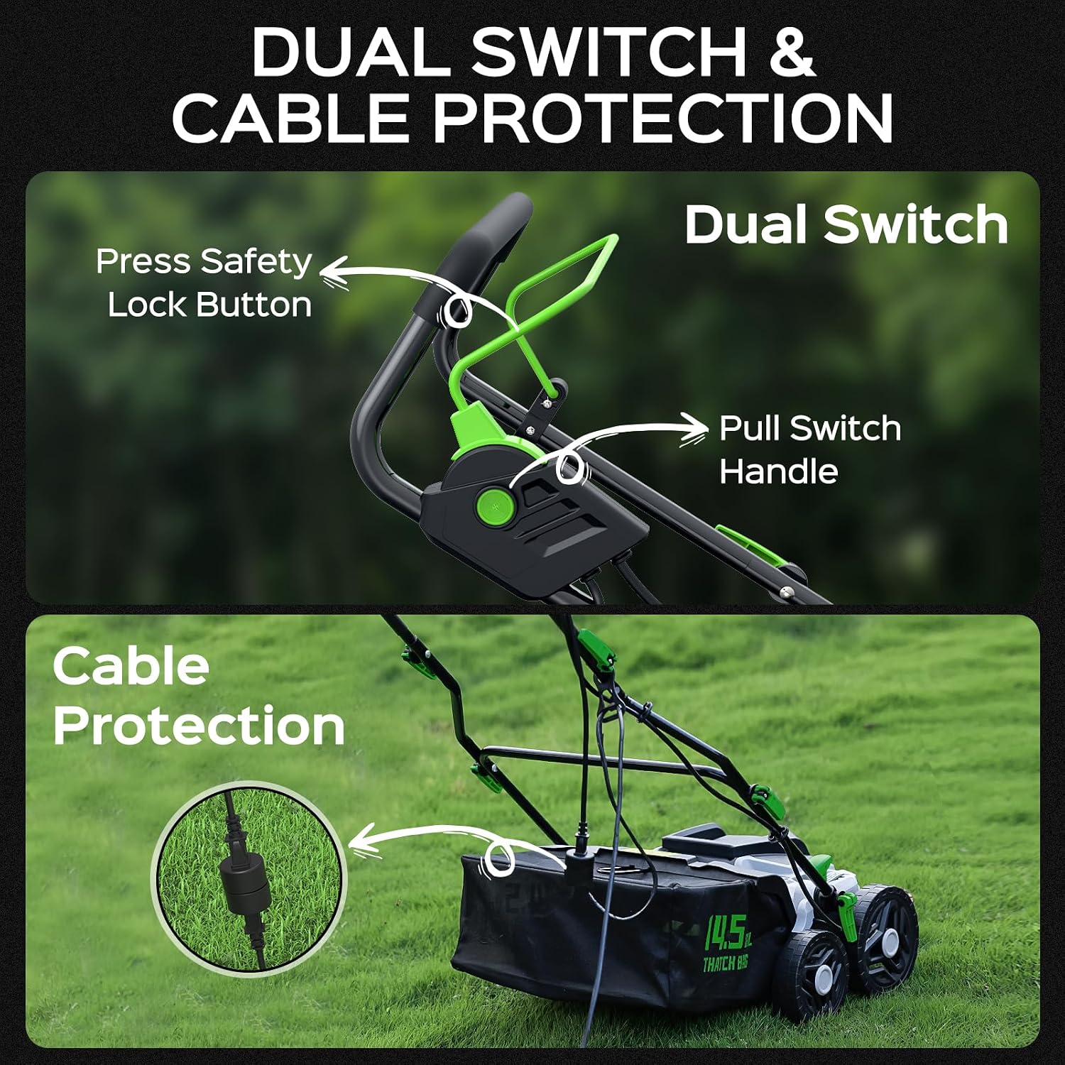 TIECTOWN 2026 Upgrade 16-Inch 15.5 Amp 2-in-1 Electric Dethatcher and Scarifier with 14.5-Gallon Collection Bag, Lawn