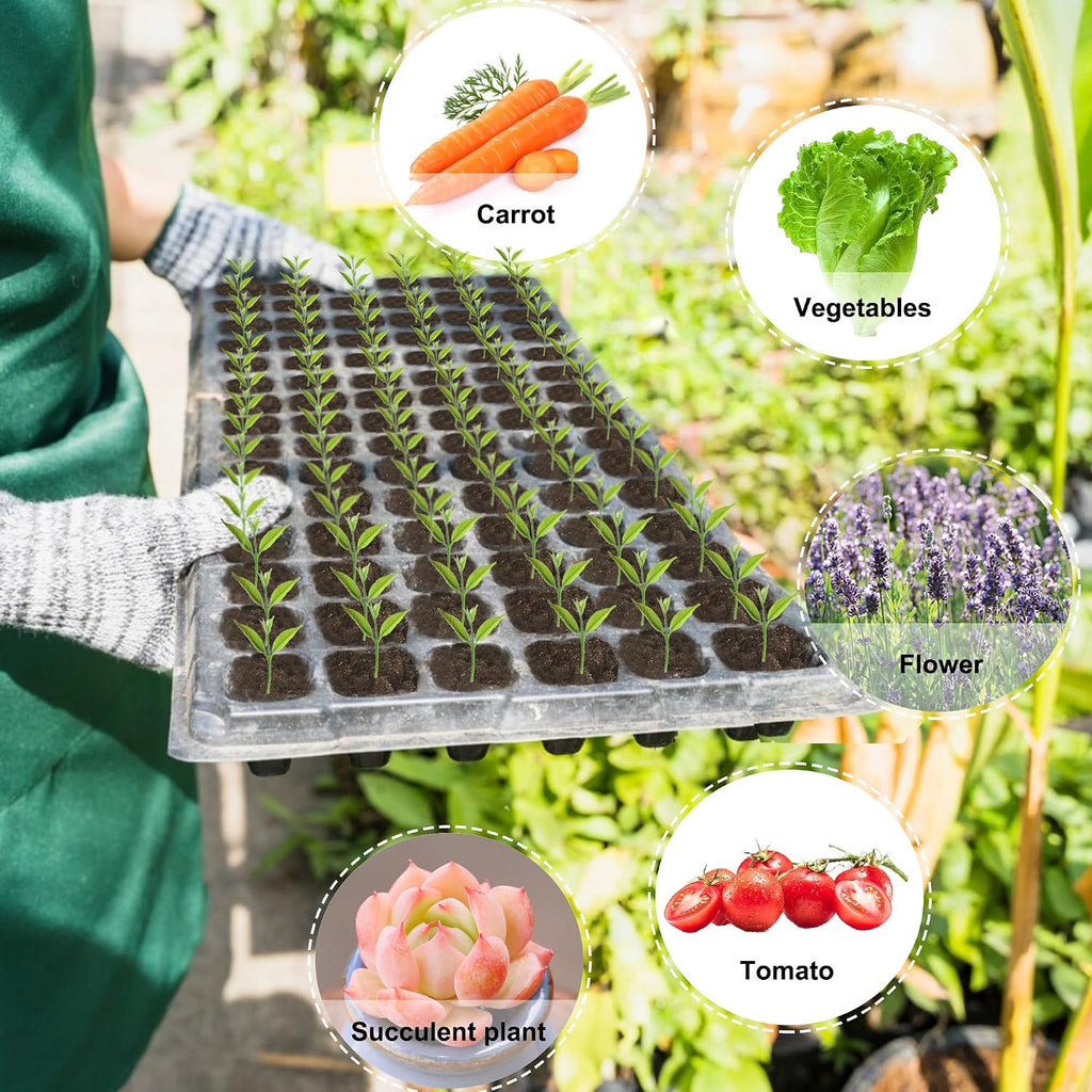 200 Cell Seed Starter Trays with Dibber – 20 Pack Reusable Seedling Trays for Germination Propagation, 200 Hole Soil