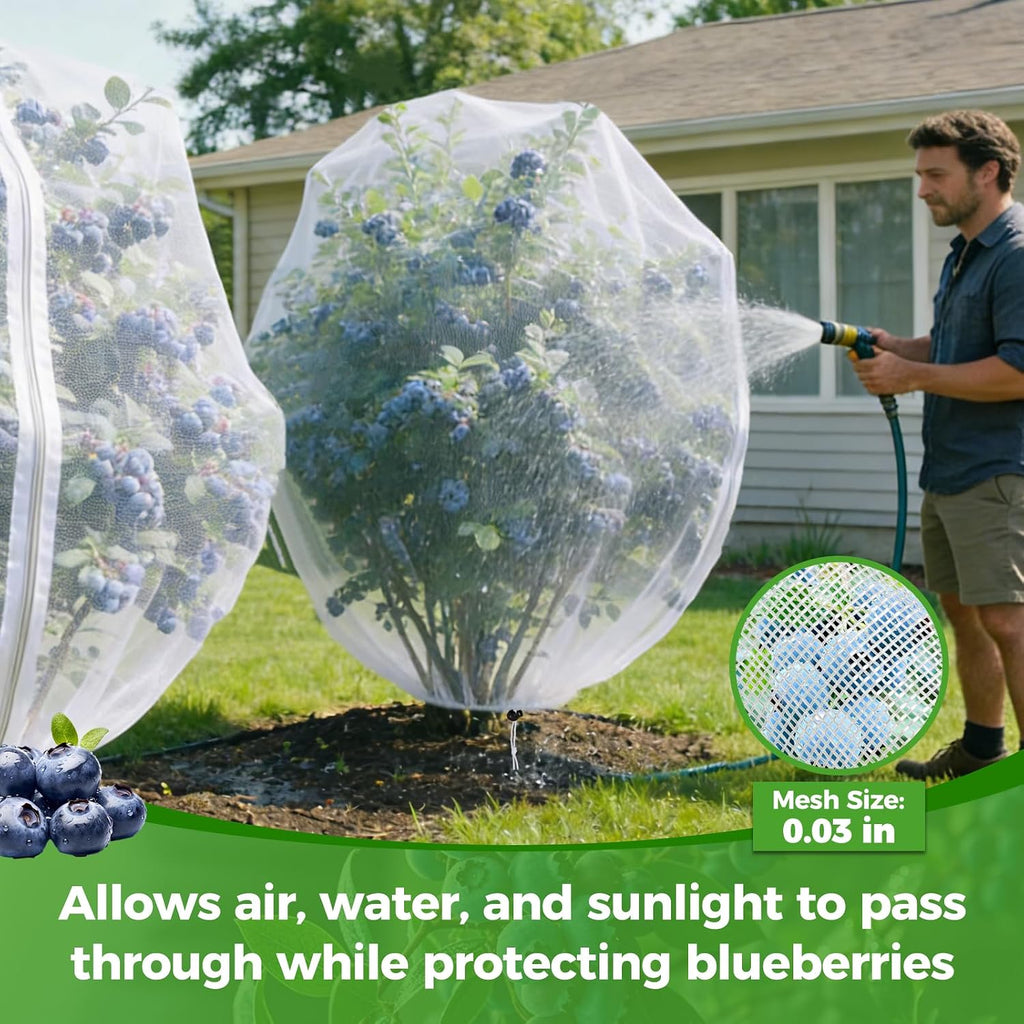 Blueberry Bush Netting Cover 2 Pack 8 x 8 ft, Bird Netting with Zipper & Drawstring, Reusable Berry Bush Netting for