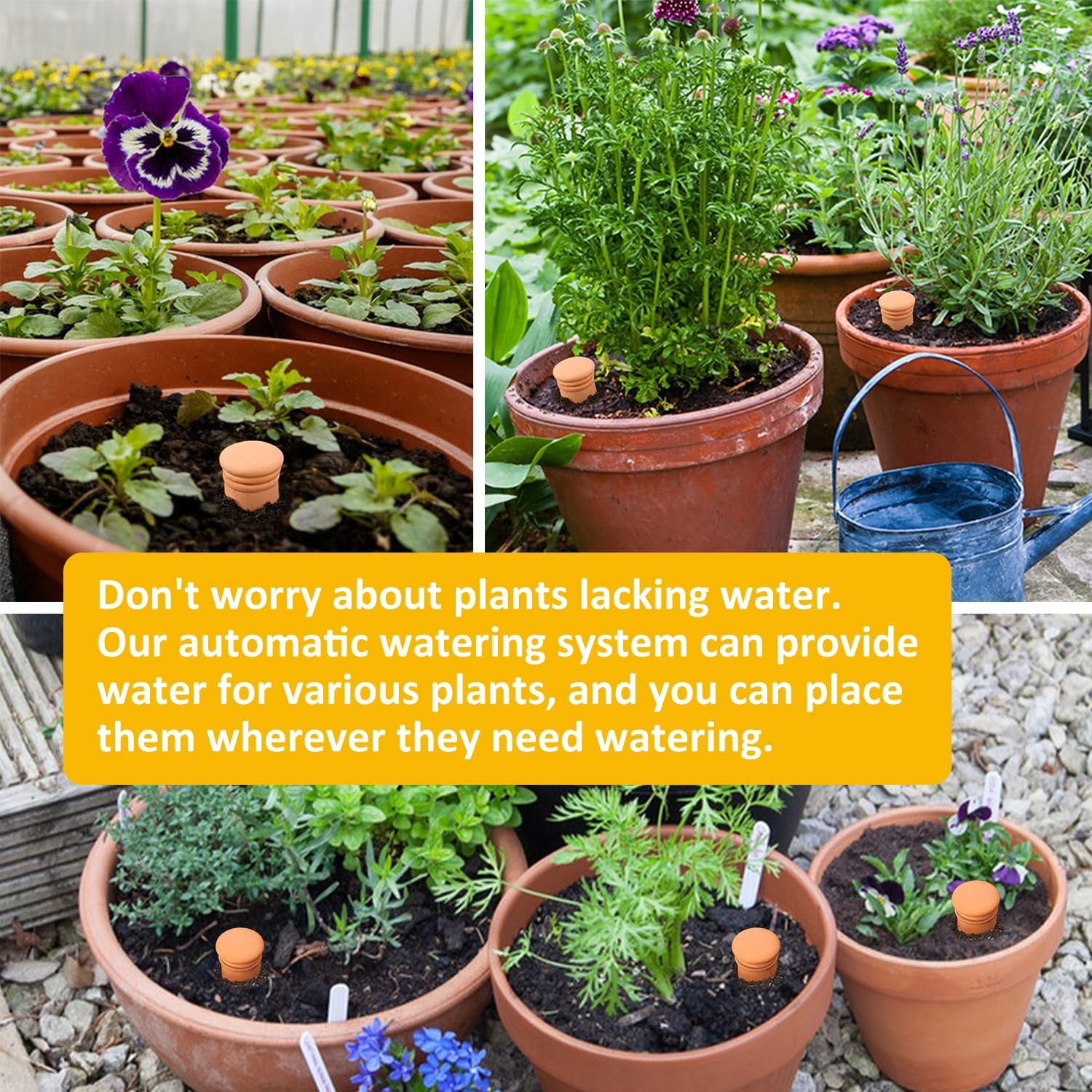 3pcs Ollas 10×3.5×3.5inch Terracotta Watering Pots Self Watering Planter Watering System 30.5oz Plant Watering Globes