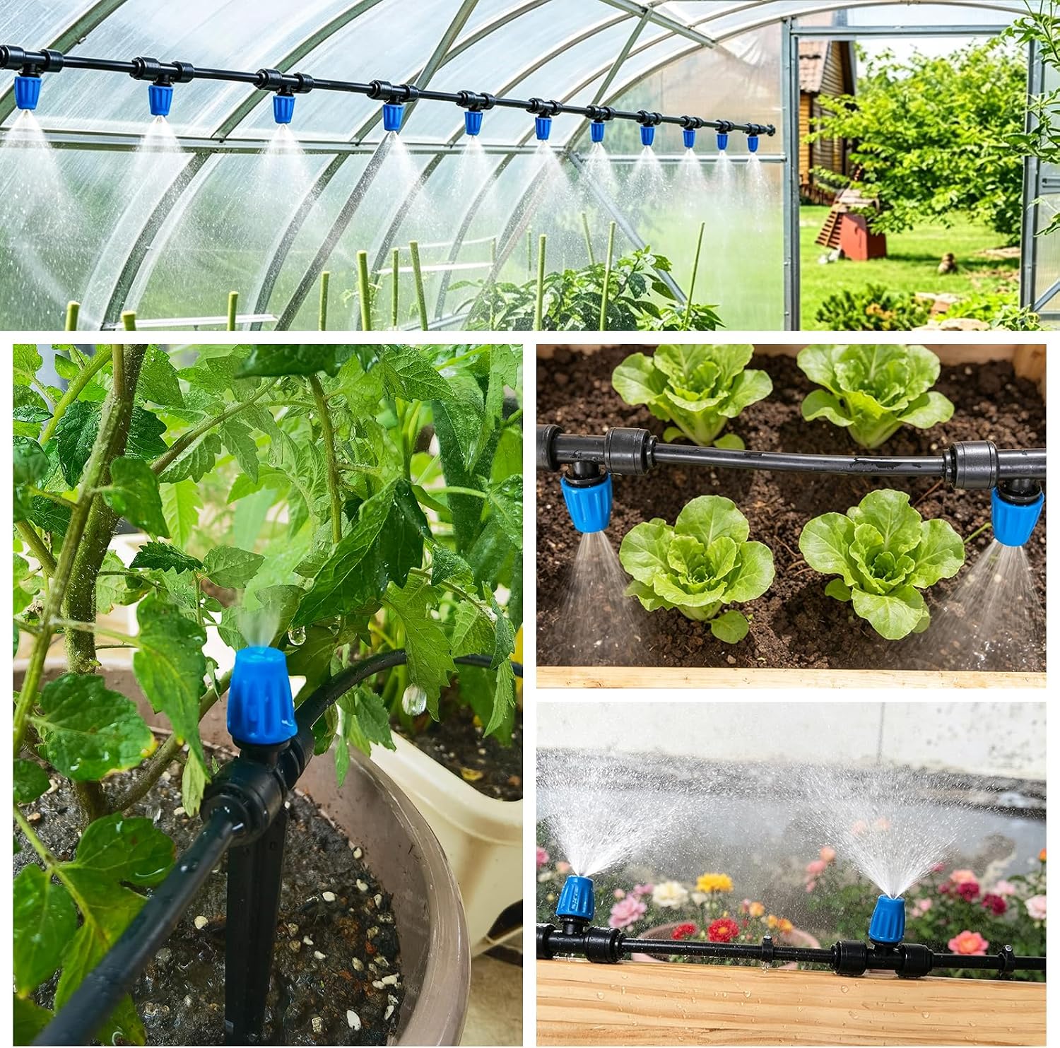 Riboud 165FT Drip Irrigation Kit, Quick-Connect Garden Watering System with 30 Adjustable Misting Nozzles for Garden