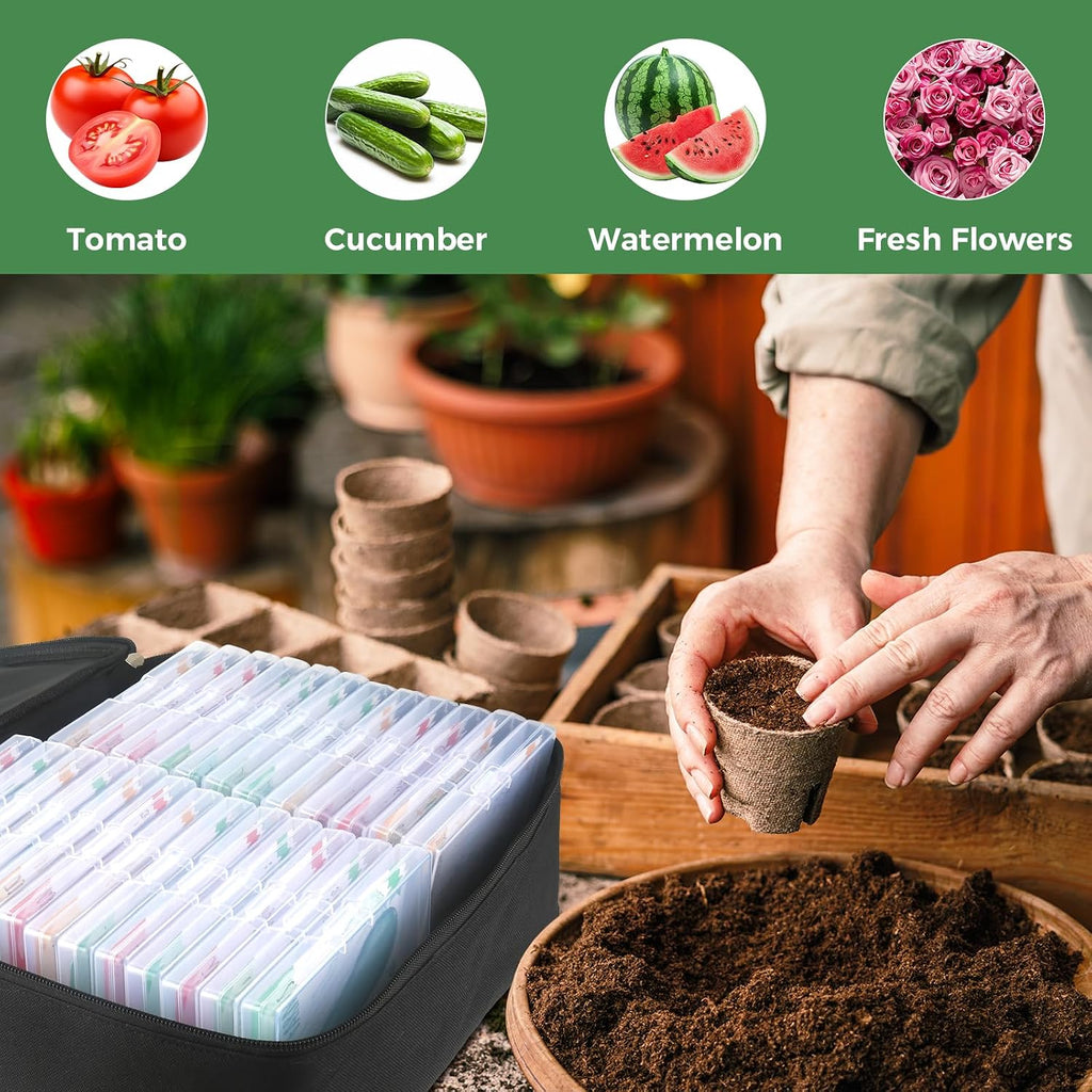 26 Slots Seed Organizer Storage Box with Labels, Large Capacity Oxford Cloth Seed Packet Organizer for Seed Packets