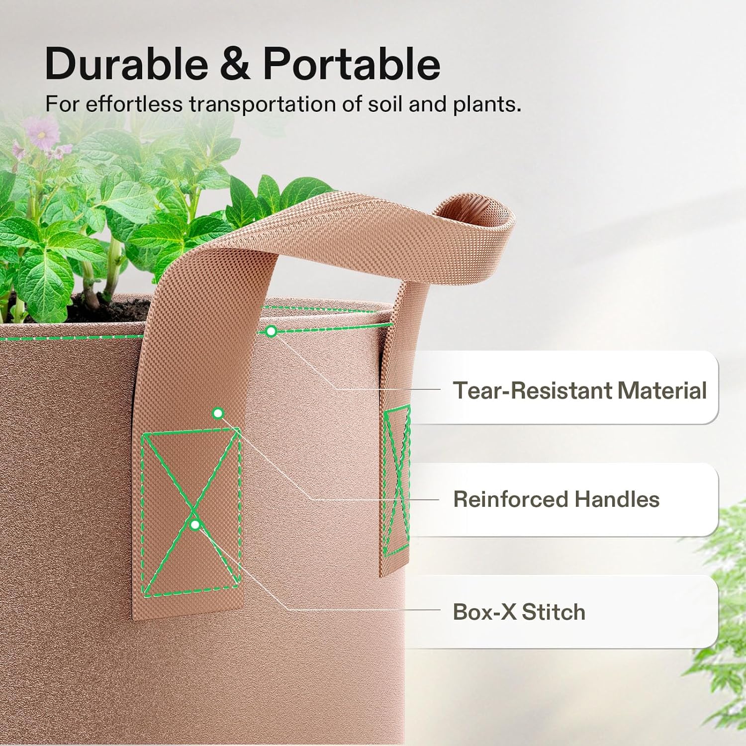 VIVOSUN 5-Pack 10 Gallon Plant Grow Bags Fabric Pots with Handles | 300G Thickened Nonwoven Fabric, Excellent Drainage