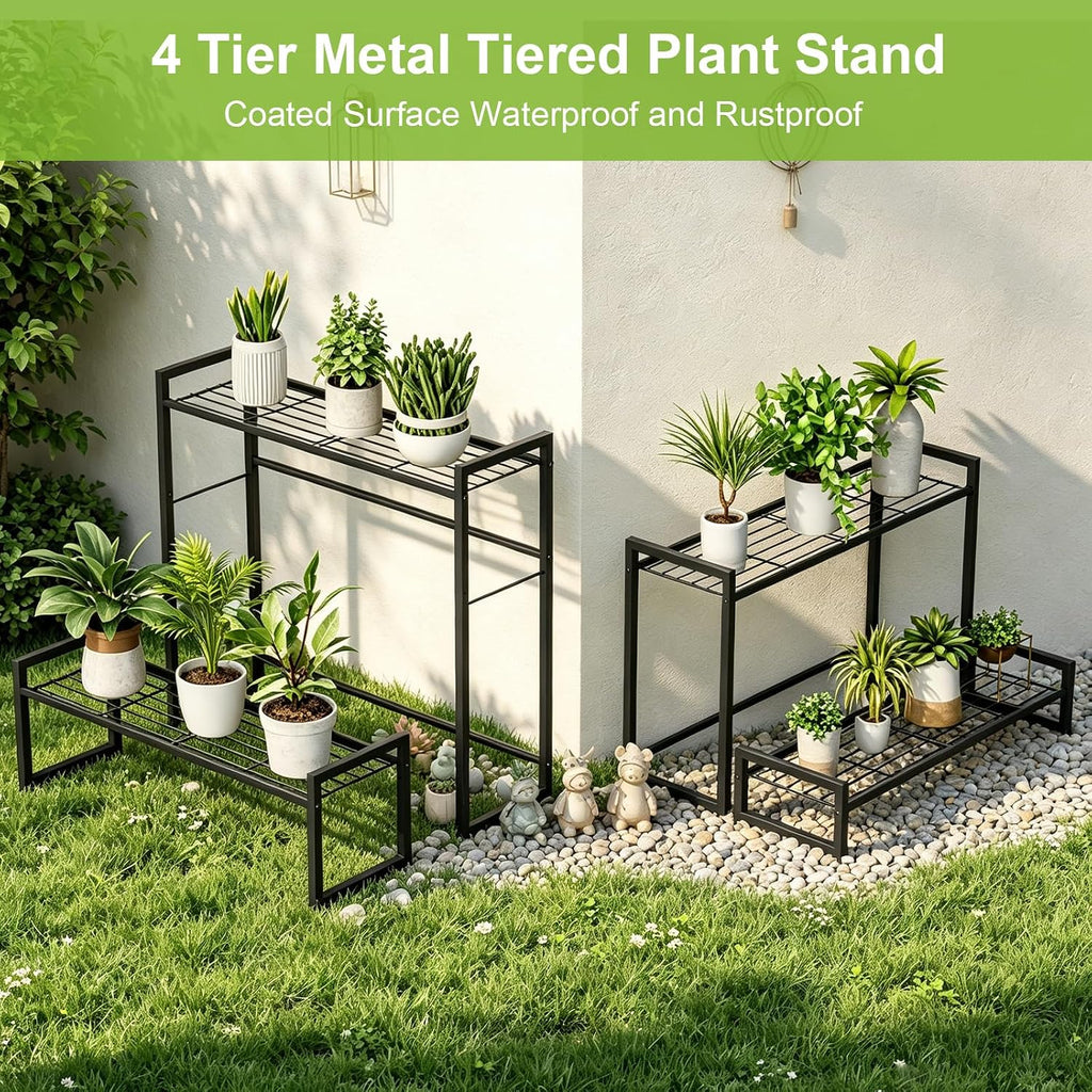 VyGrow Plant Stand, 4 Tier Stackable Tiered Plant Stand, Scalable Heavy Duty Tall Plant Shelf for Indoor Outdoor