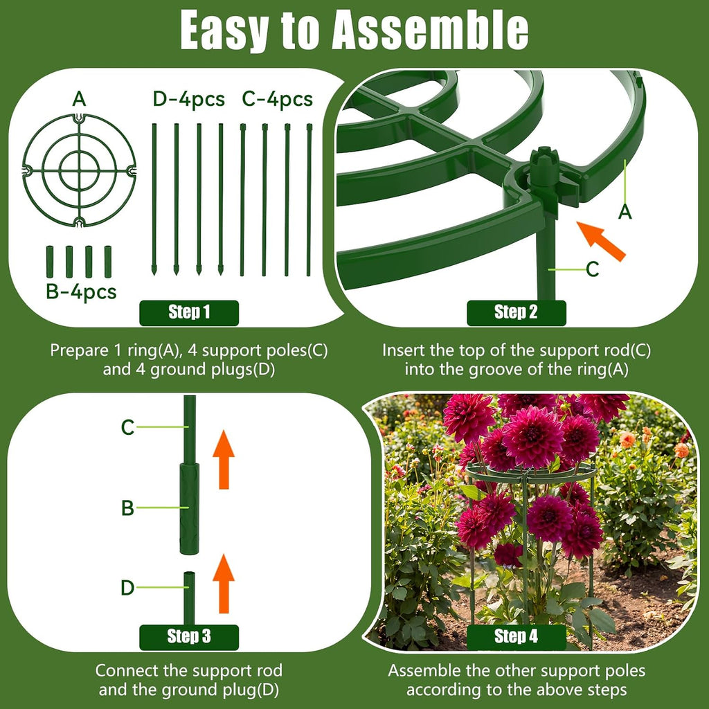 MJZ 4 Pack Peony Cages and Supports, 11.8" D x 25" H Plastic Plant Supports | Peony Support Cage Flower Support Rings