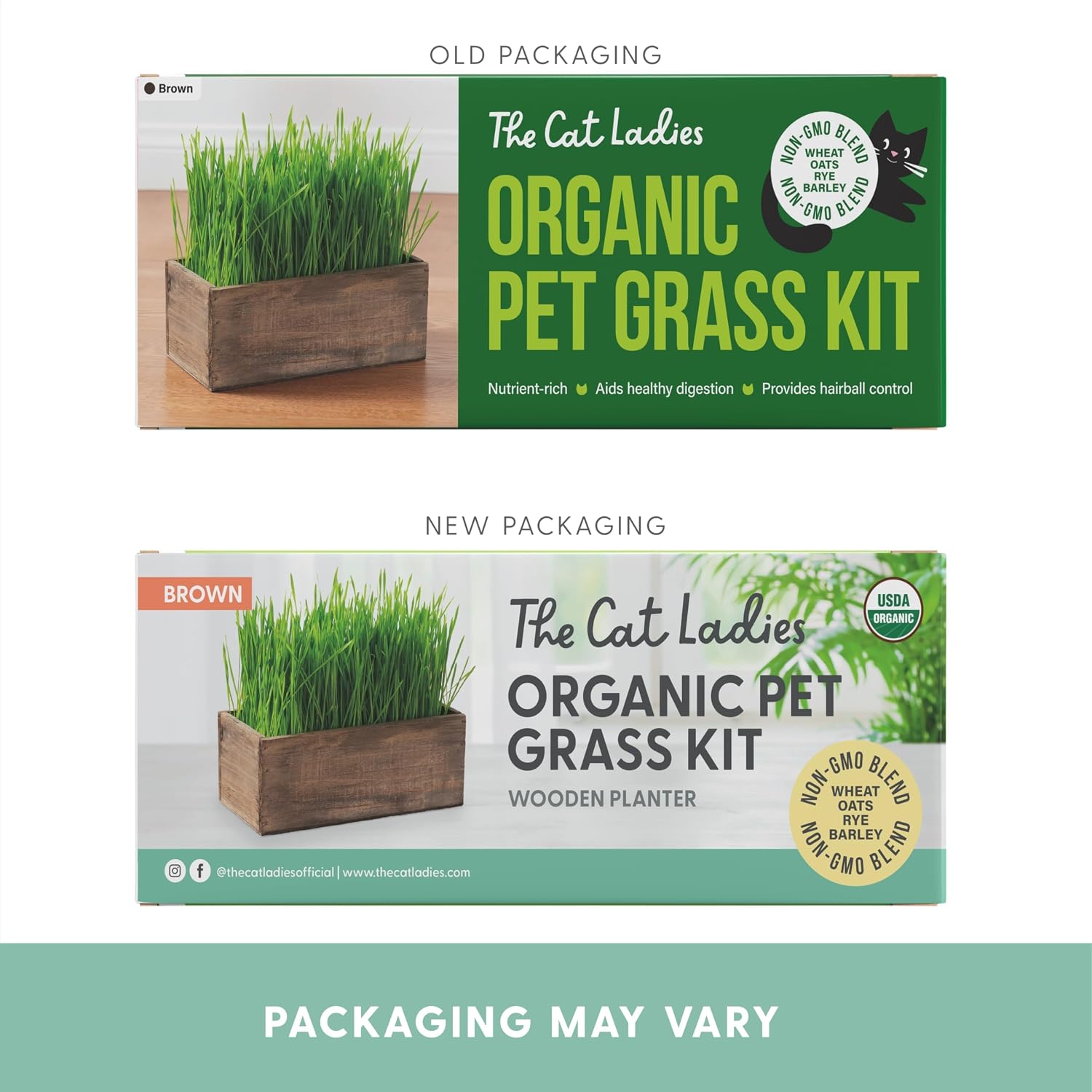 The Cat Ladies Cat Grass Kit Complete with Rustic Wood Planter, Organic Seed and Soil. Easy to Grow - Great for Indoor
