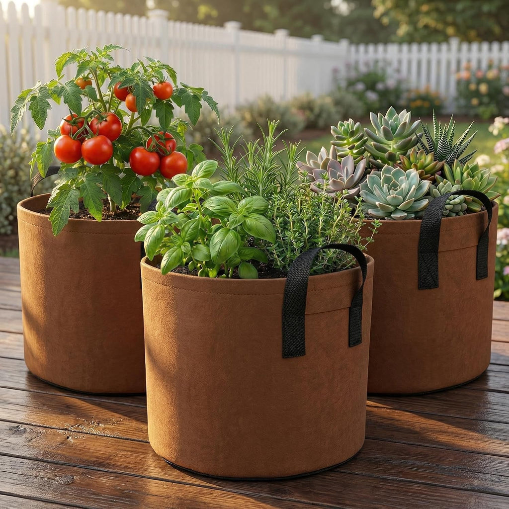 10 Gallon Grow Bags, Heavy Duty Fabric Pots with Handles for Vegetables | 5 Pack 10 Gallon Grow Bags, Heavy Duty Fabric