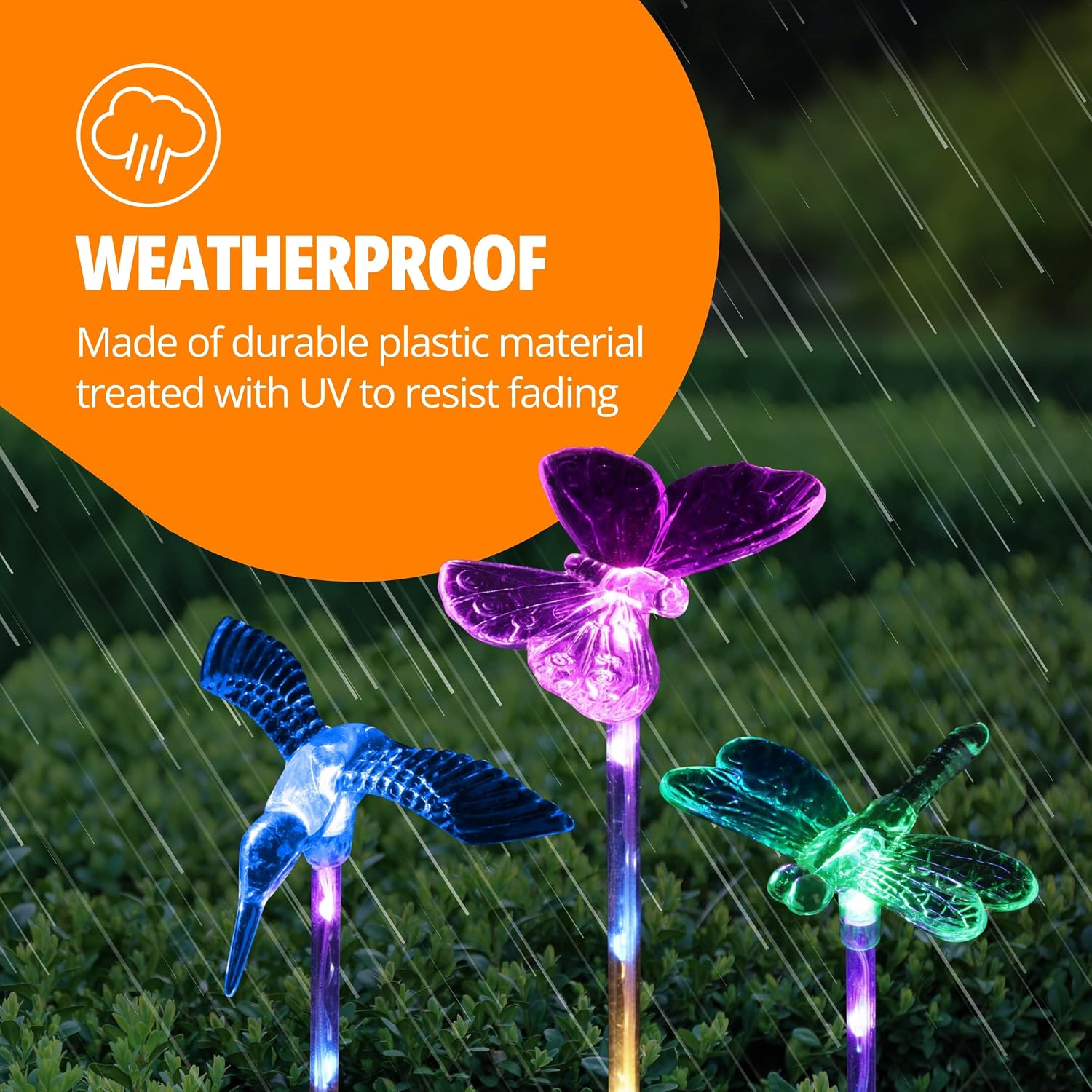 Exhart 3 Solar Acrylic Garden Stakes, Color-Changing Tops, LED Lined Stakes, 1/ea 3pc, 3.5"x 3"25.5"