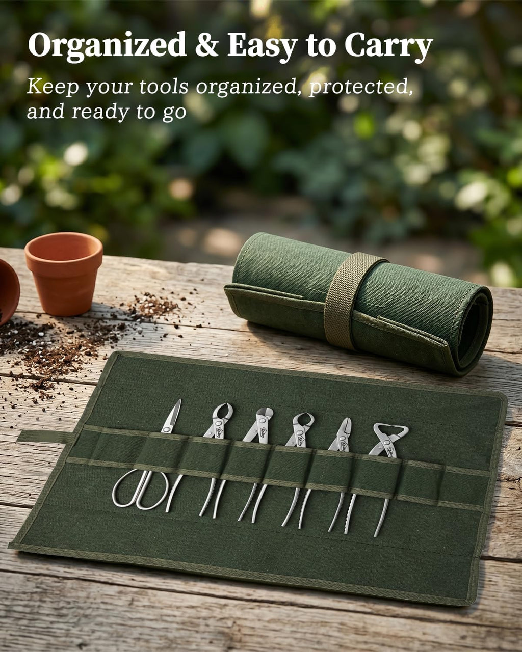 6-Piece Bonsai Tools Set with Tool Roll Bag and Luxury Gift Box | Heavy Duty Bonsai Tree Kit, Include Concave Cutter