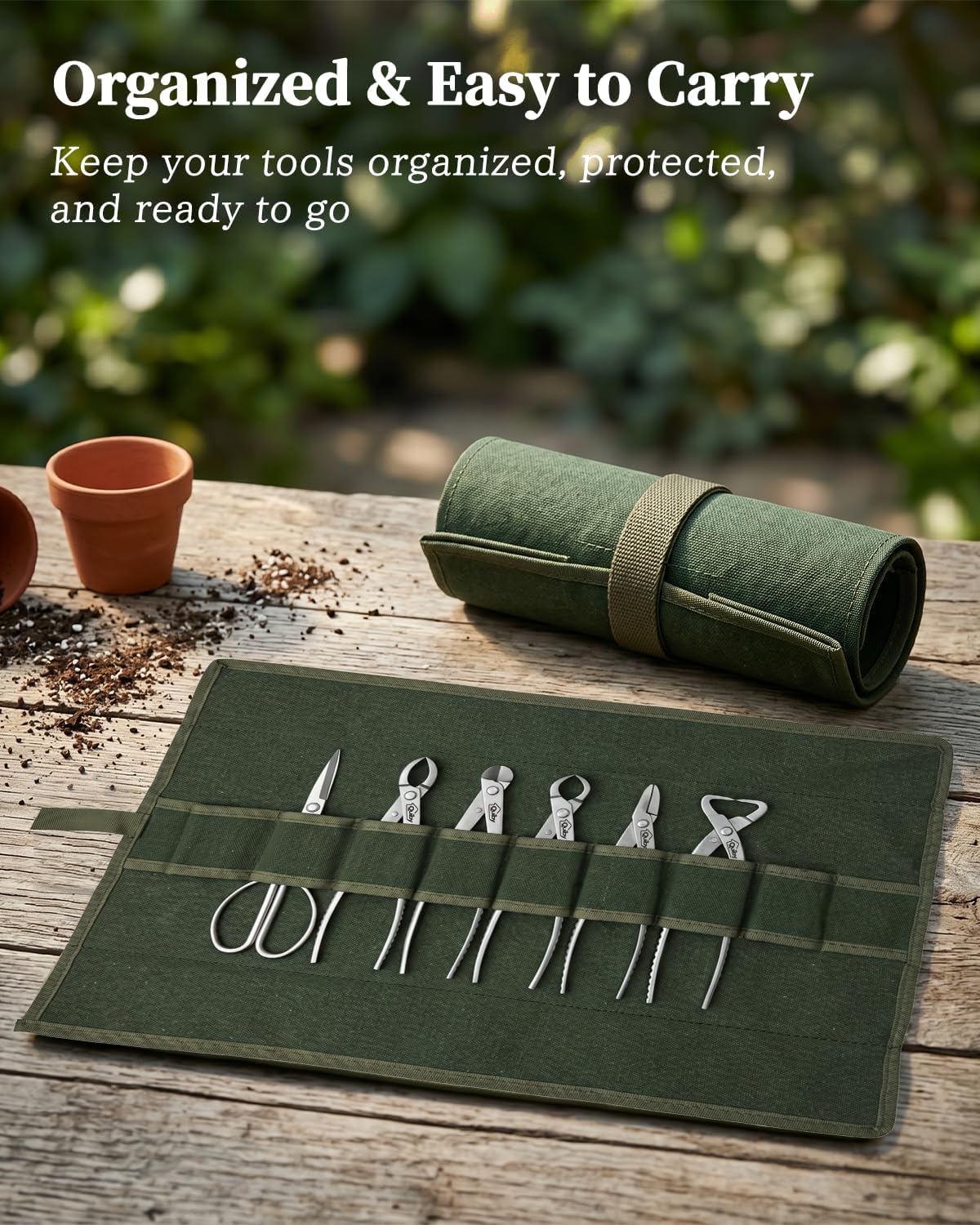 6-Piece Bonsai Tools Set with Tool Roll Bag and Luxury Gift Box | Heavy Duty Bonsai Tree Kit, Include Concave Cutter