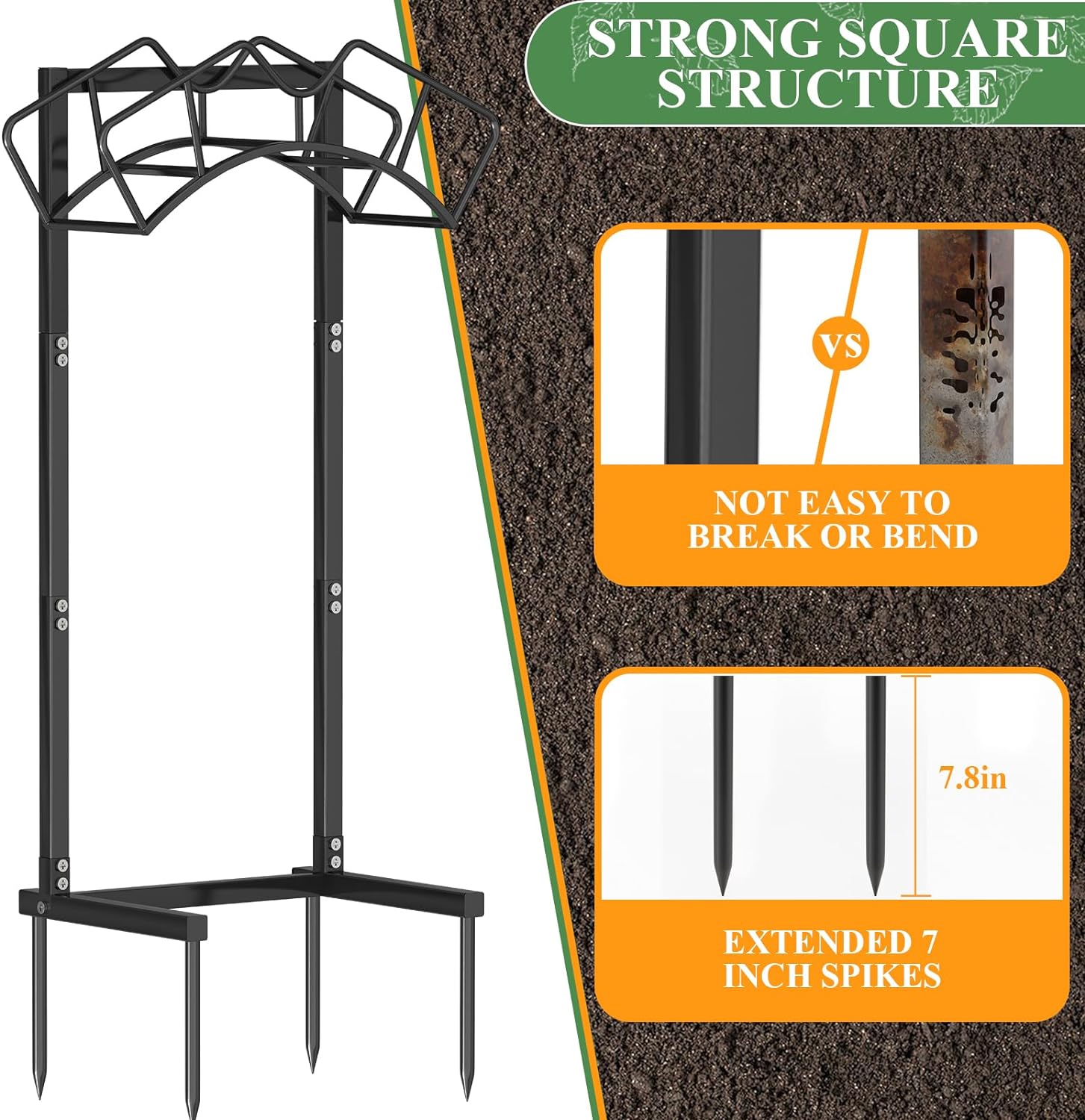 Qatsrin Super Stable Garden Hose Holder, Water Hose Reel holds 160ft, Black | Freestanding Water Hose Storage Hanger