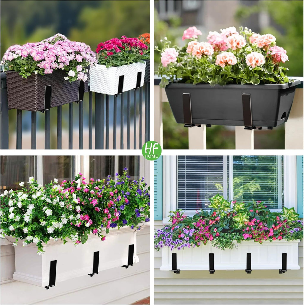 HFHOME 6PCS Adjustable Planter Box Brackets, Brackets for Window Boxes Planters Hanging Flower Box Holders, Wall Mount