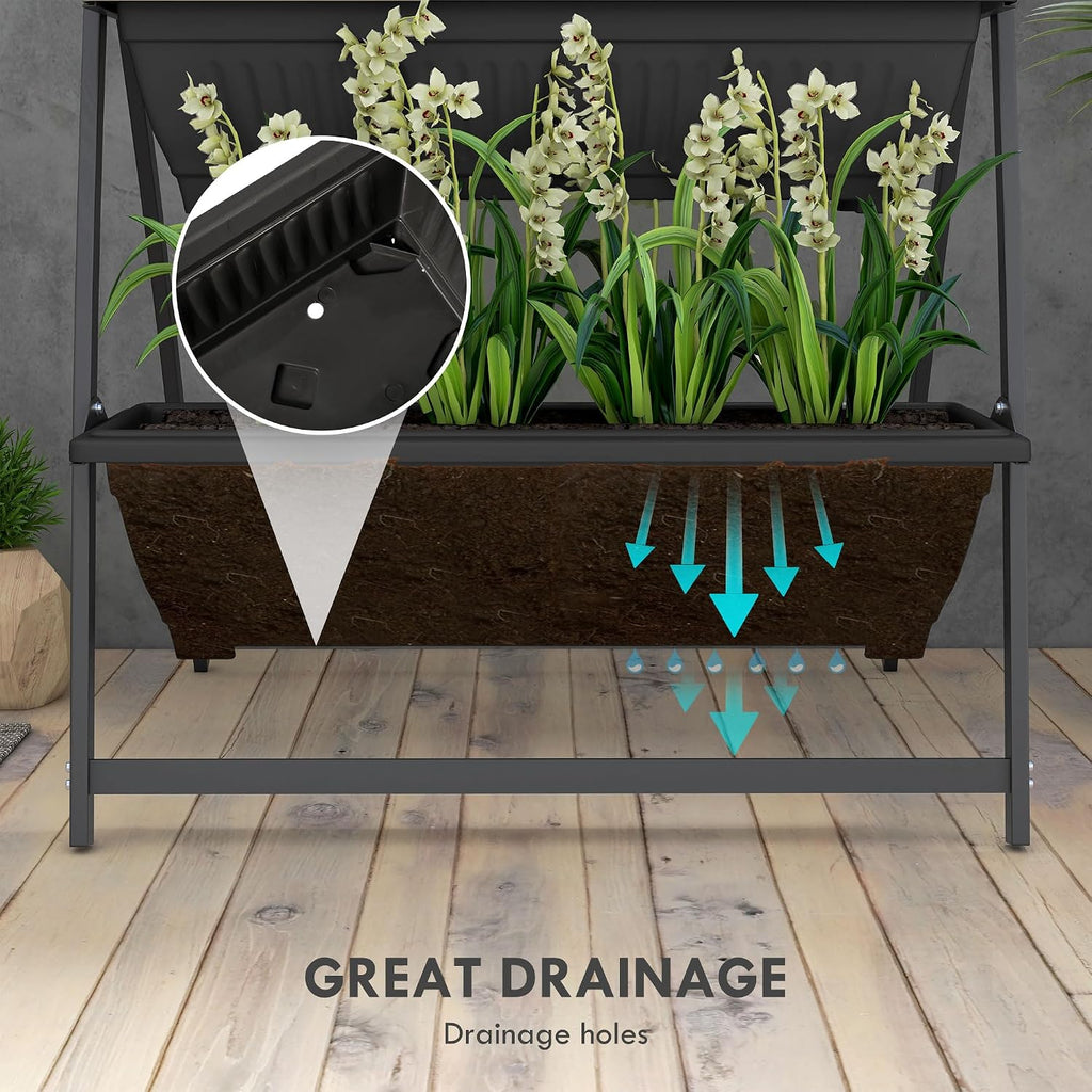 Outsunny Raised Garden Bed 4 Tier Vertical Planter Set with Stand, Black | 4 Outdoor Planter Boxes, Self Draining