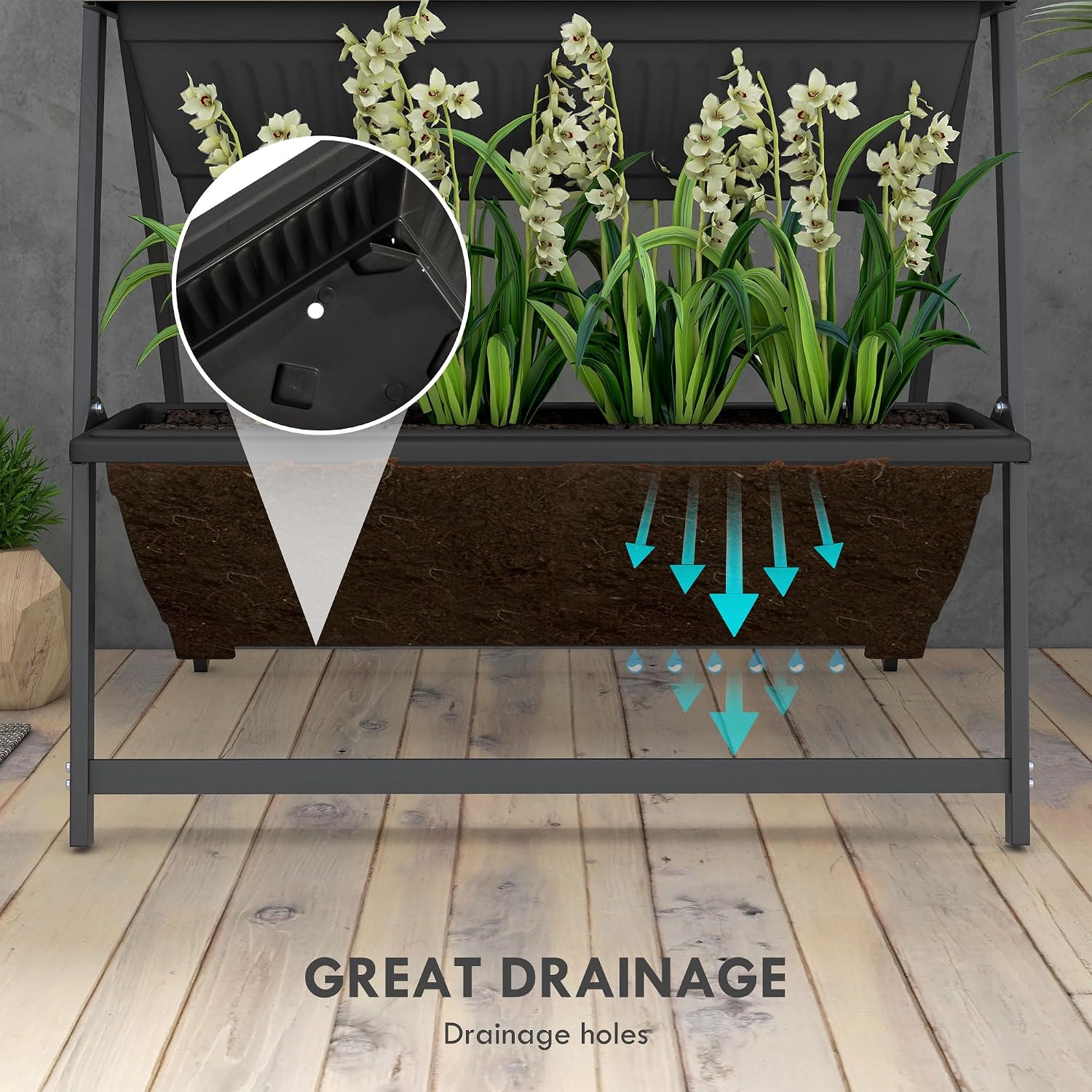 Outsunny Raised Garden Bed 4 Tier Vertical Planter Set with Stand, Black | 4 Outdoor Planter Boxes, Self Draining