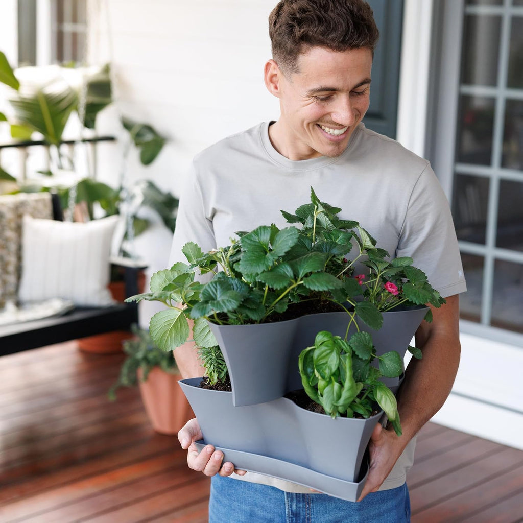 Bloem Collins Modular Multi Level 2-Tier Vertical Herb Planter 2-Tier Level Charcoal Gray (COL16908-2)