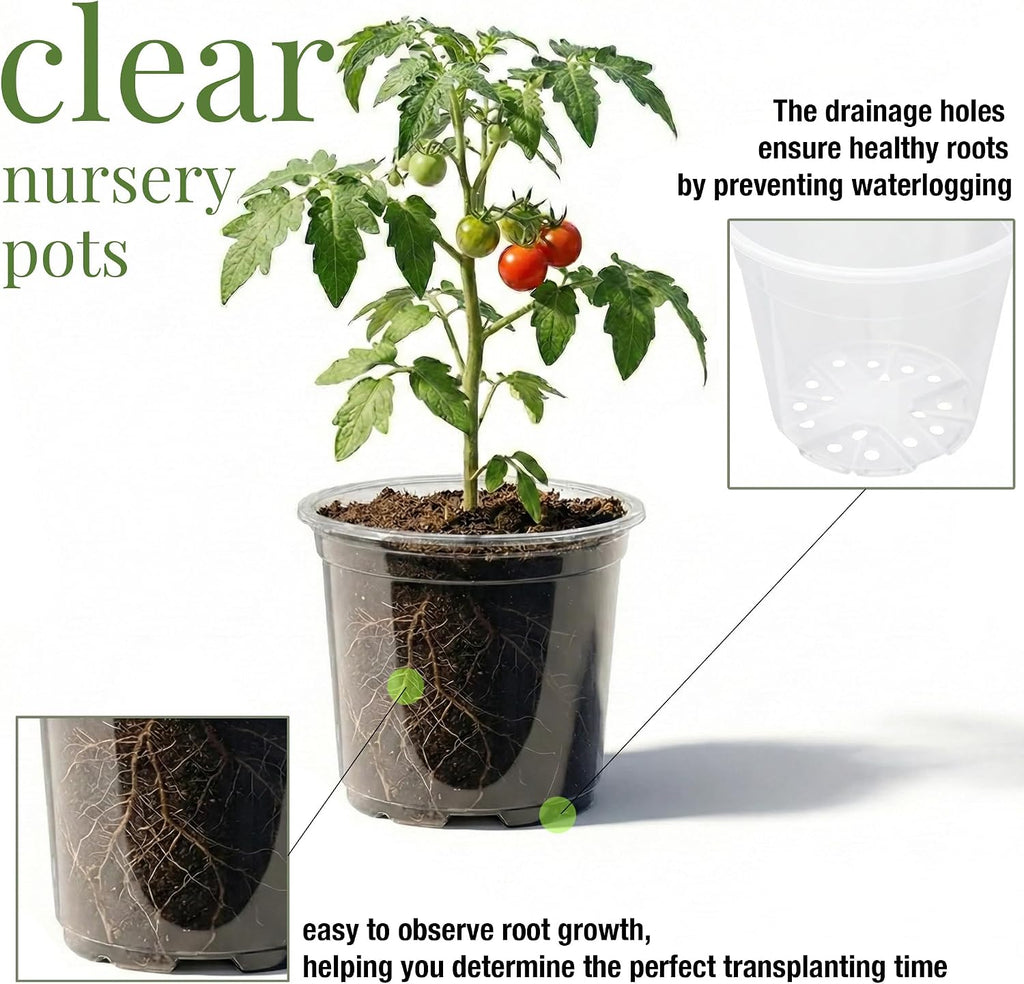 Clear Nursery Pots with Drainage, 81 Pcs Set, 4/5/6 Inch Plastic Pots for Indoor Plants, Seed Starter Kit with Plant