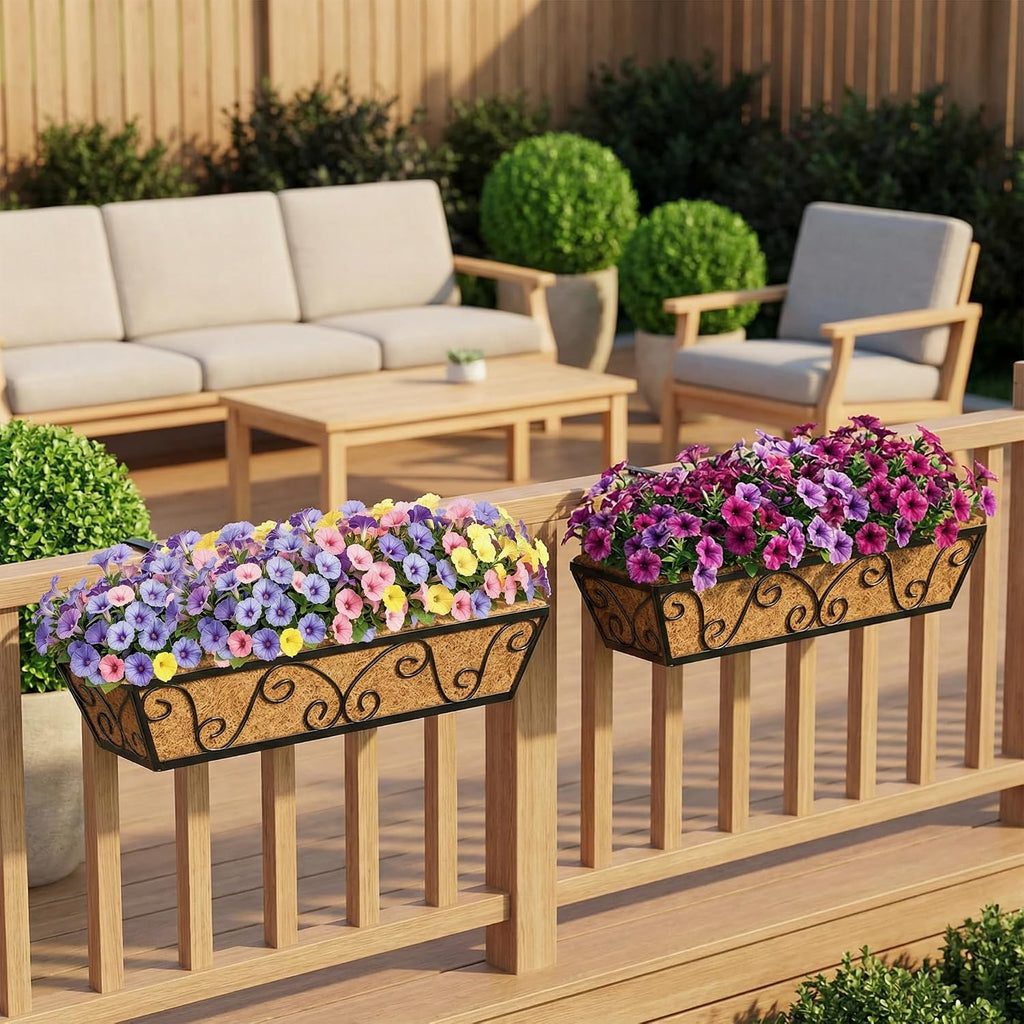 HFHOME 24 Inch Railing Planter Box with Coco Liners for Porch, Fence, Patio, Balcony Hanging Flower Railing Baskets