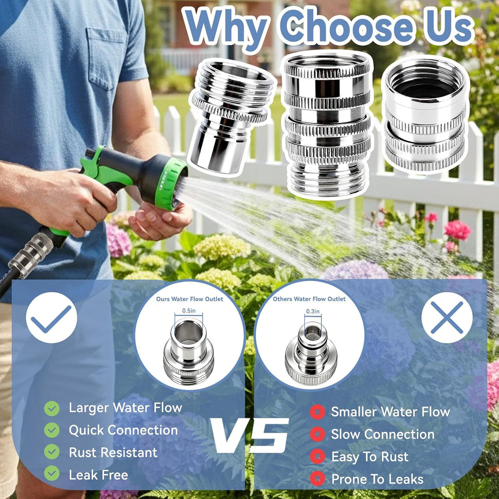 5 Pack 2026 New Stainless Steel Garden Hose Quick Connect Fittings, Quick Release Connect Fitting sets, 1/2 to 3/4 Inch