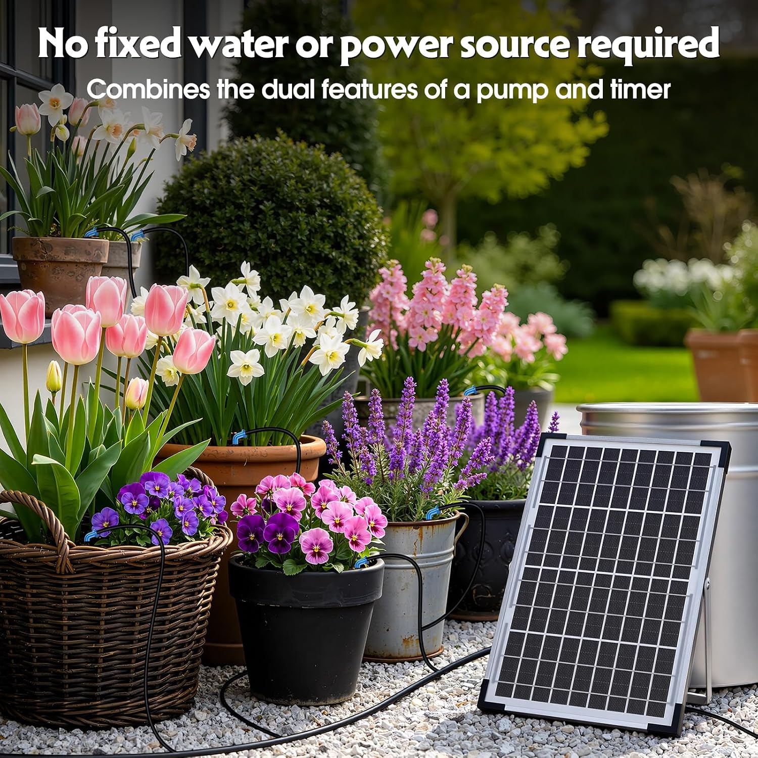 10W Solar Automatic Plants Watering System for Summer Garden Drip | Programmable Intelligent Pump Controller Kit with
