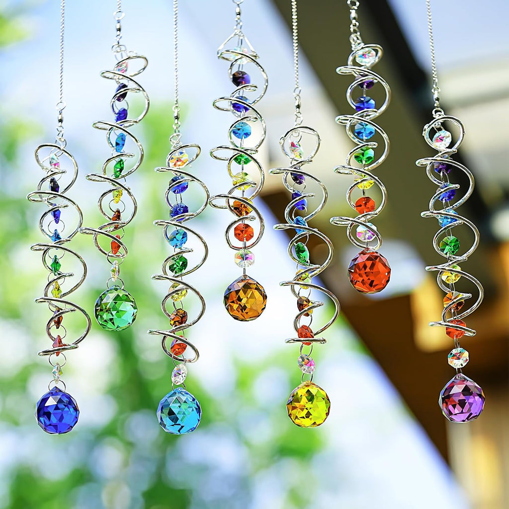 7 Pcs Crystal Gazing Ball Spiral Wind Spinner Suncatcher Garden Decor | Crystal Suncatcher Wind Spinner with Spiral