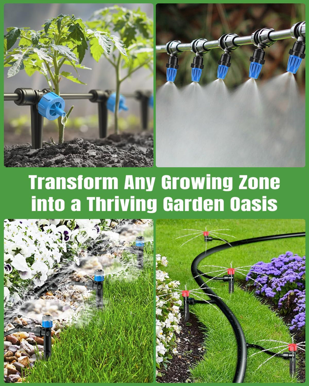 Pawfly 250 ft Drip Irrigation System, Quick-Connect Drip Irrigation Kit with 50ft 1/2" & 200ft 1/4" Tubing and