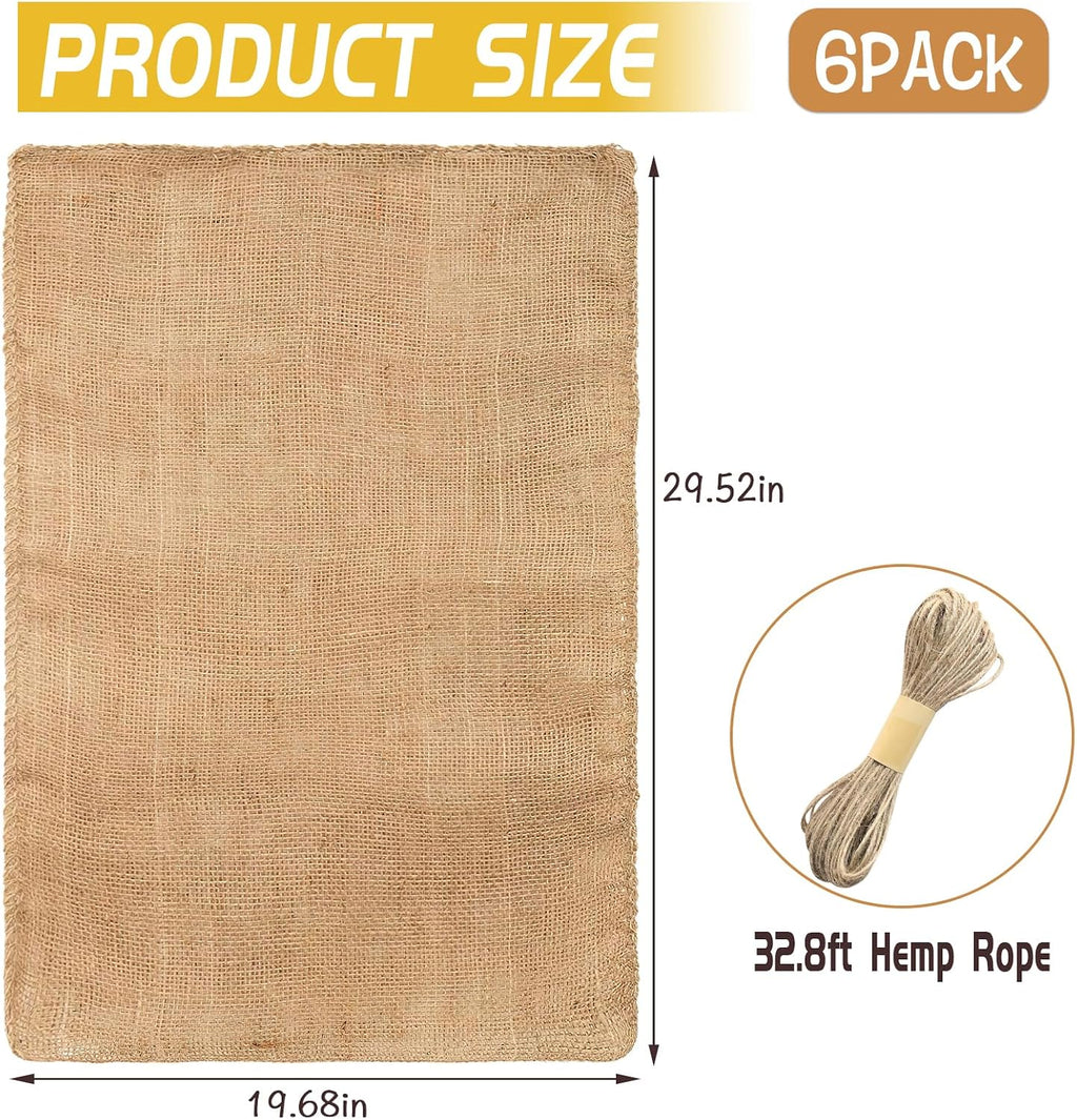 6 Pack Burlap Bags- 19.68" × 29.52" Potato Storage Sacks Natural Jute with Rope, Reusable Potato Onion Bags Strong for