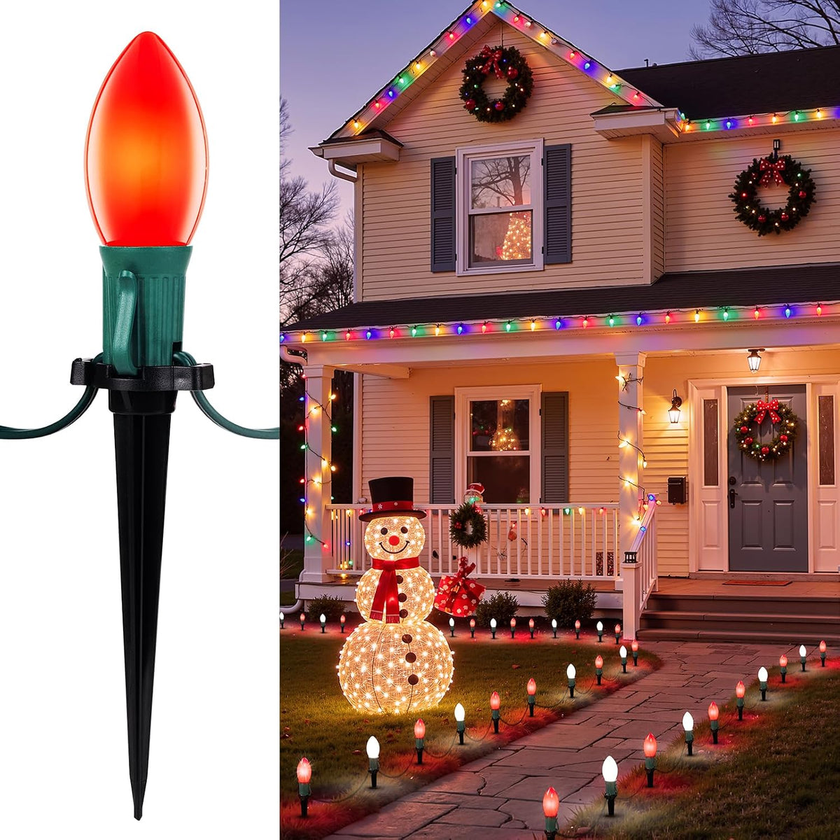 Christmas Pathway Lights Outdoor,25.7 Ft Lights with 20 Red and White Bulbs