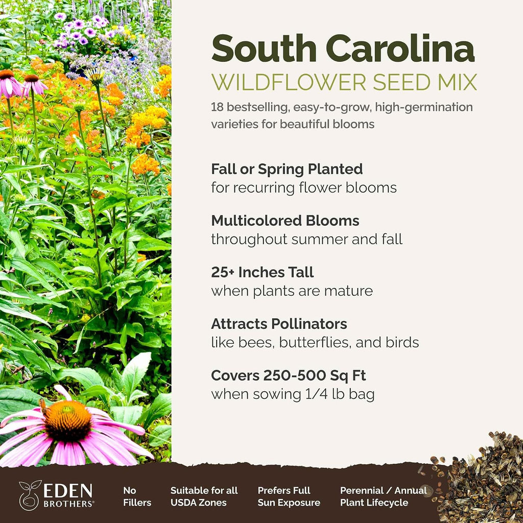 Eden Brothers South Carolina Wildflower Mixed Seeds for Planting, 1/4 lb | 120,000+ Seeds with WallFlower, Primrose