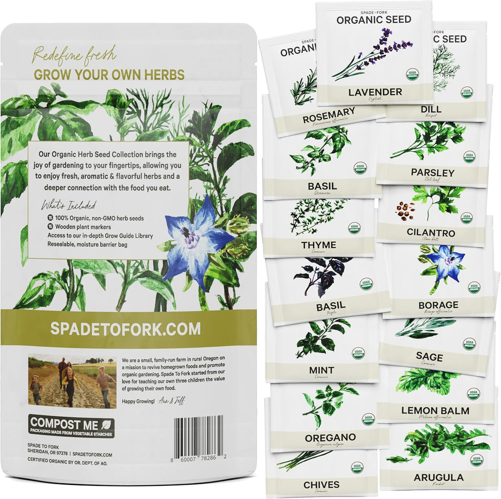 15 Certified Organic Herb Seeds Variety Pack (4X More) 10,000+ Non GMO Seeds for Planting Indoor Herb Garden or Outdoor