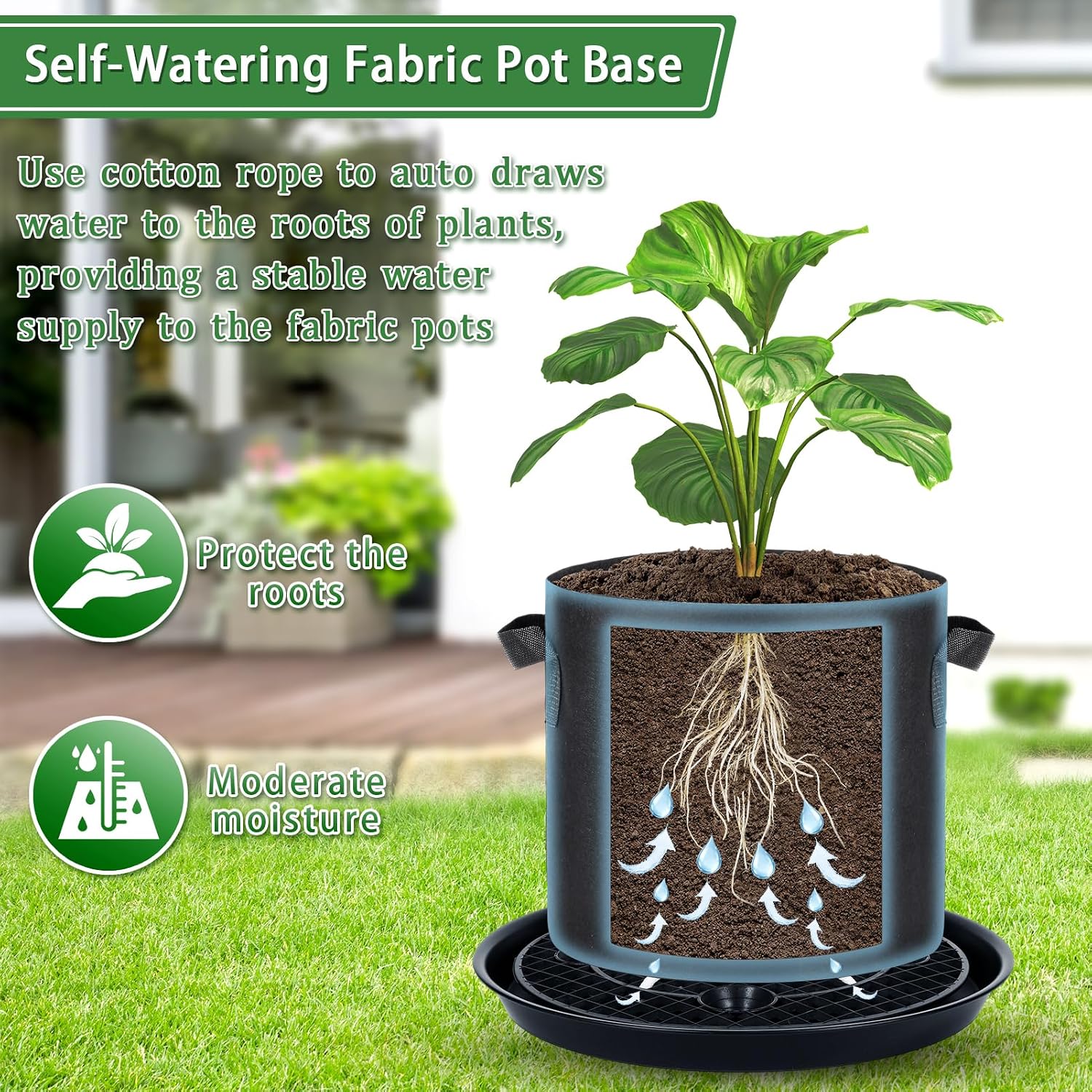 POILKMNI 4 Pack 14 Inch Self-Watering Fabric Pot Base | Auto Irrigation Plant Saucer Tray for 5 Gallon Grow Bags