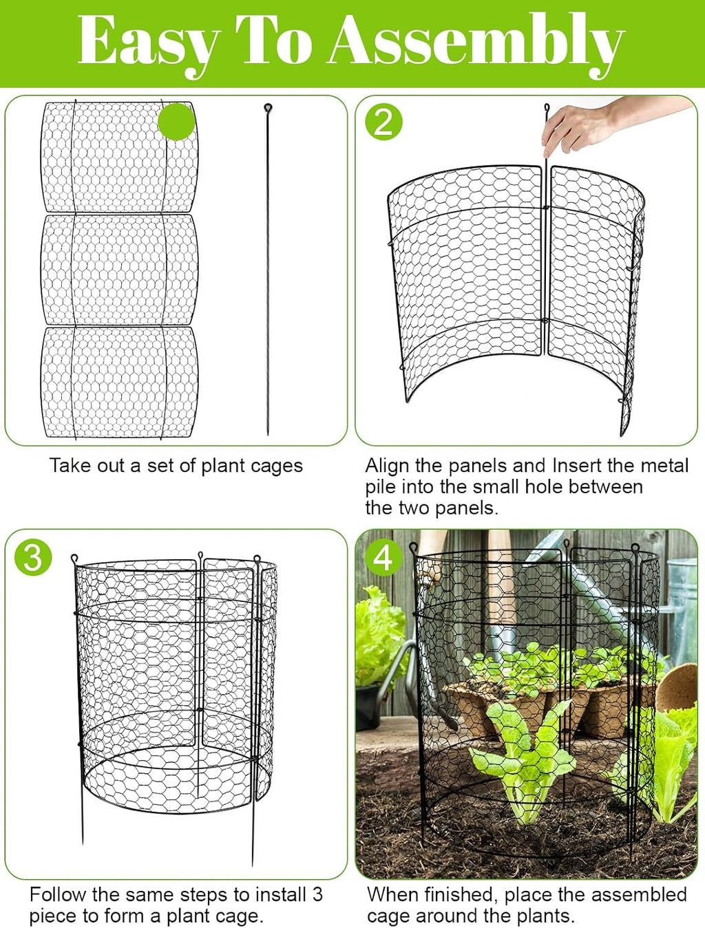 Kalolary 10 Packs Plant Protectors from Animal 20" x 14" Wire Plant Cage | Metal Garden Plant Protection Chicken Wire