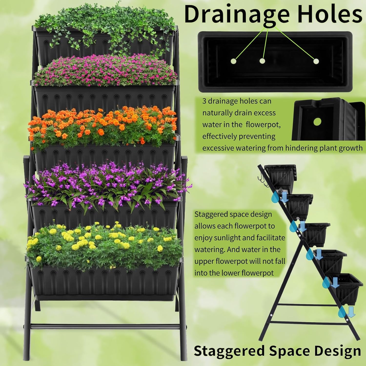Homdox 3.74FT Vertical Garden Bed, 5 Tiers Vertical Raised Garden Planter, 23 * 26 * 45Inch Outdoor Garden Raised Bed