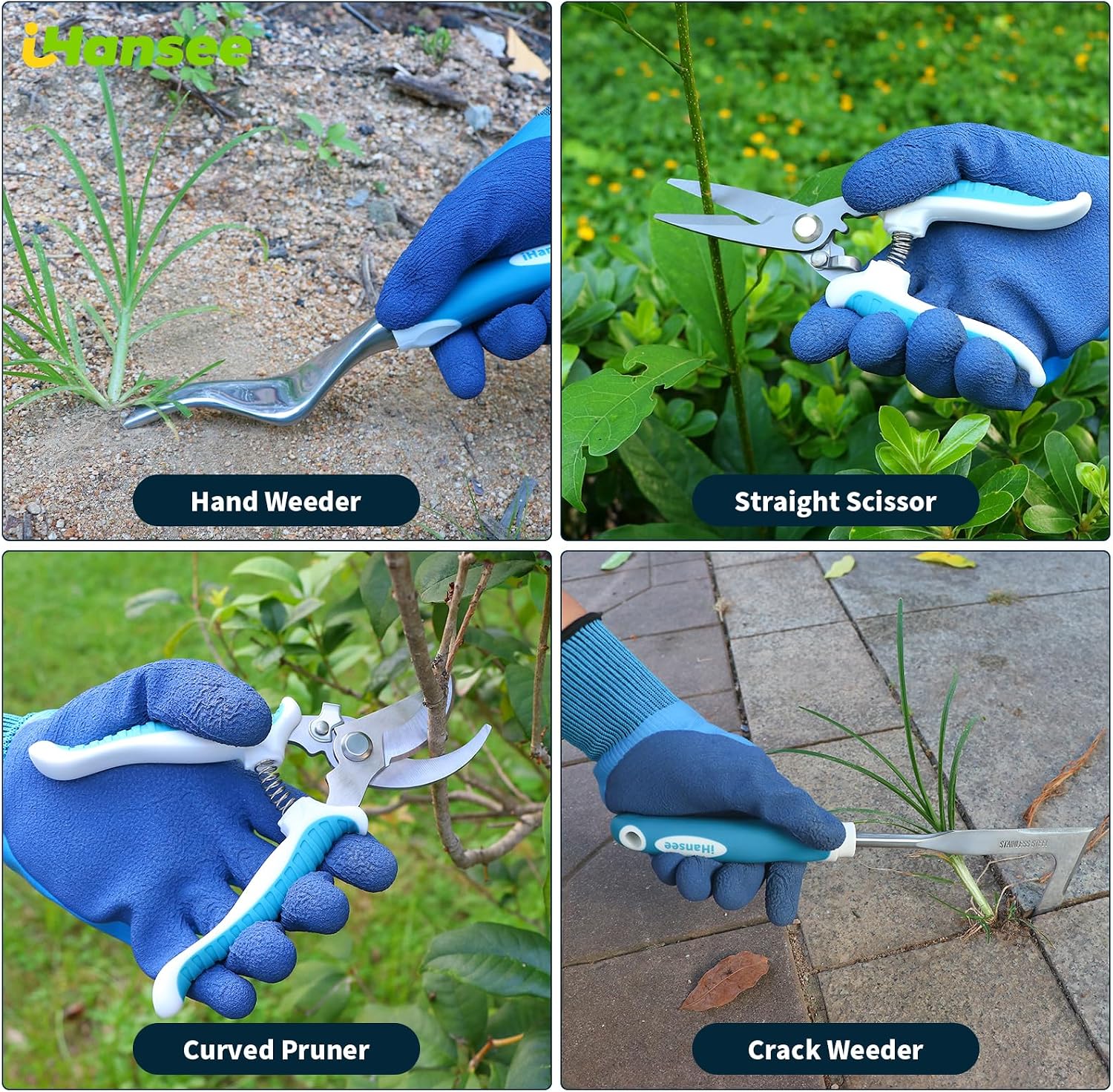 Blue Garden Tools Set 12-Piece, Gardening Gifts for Women Men | Aluminum Gardening Hand Tool with Non-Slip Handle