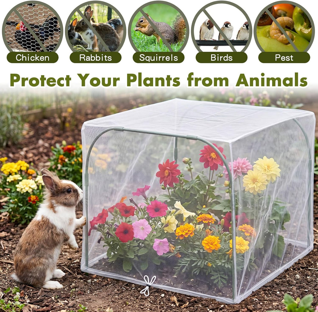 Woanger 2 Pack Garden Netting for Raised Beds Rectangular Pest Barrier with Hoops for Garden Protection Plant Mesh