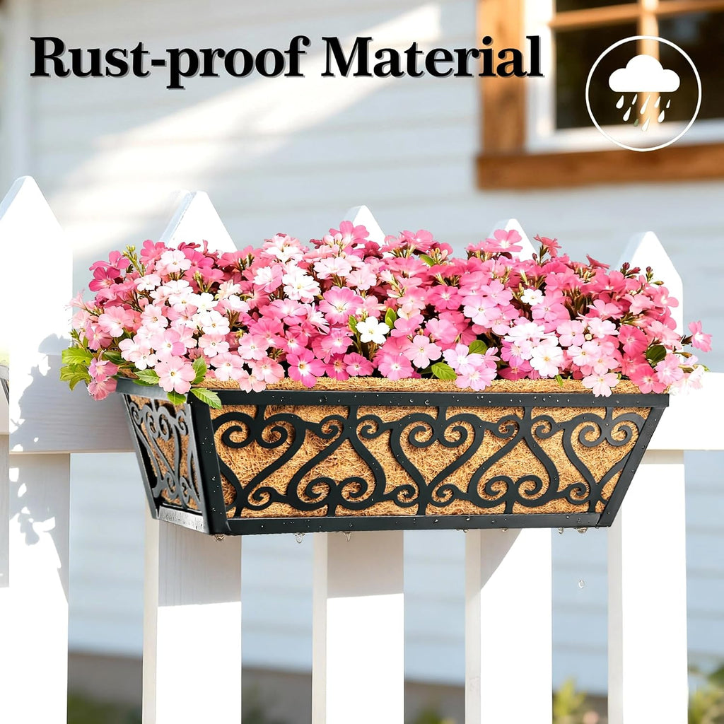 2 Pack 16 Inch Deck Railing Planter Box - Window Boxes Planters with Adjustable Brackets Coco Liners Balcony Planters
