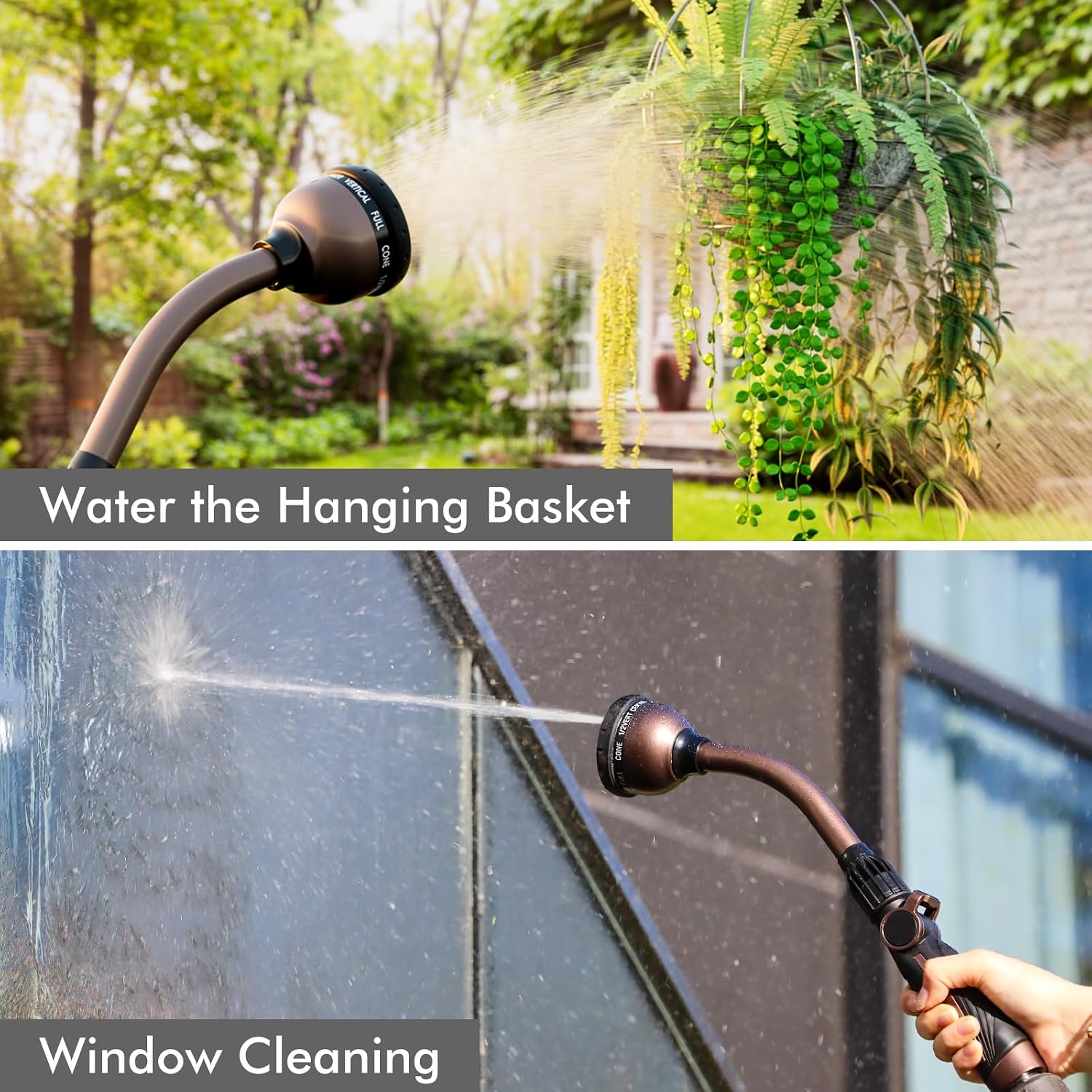 RESTMO Watering Wand Heavy Duty, 15-Inch Long Hose Nozzle Sprayer | 10 Spray Patterns & Thumb Flow Control, Metal