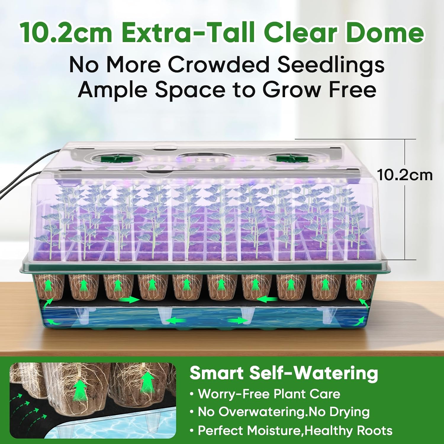 120-Cell Self-Watering Seed Starter Tray with Grow Light, Green | 1-24H Smart Timer, Seed Starter Kit with 4.02"