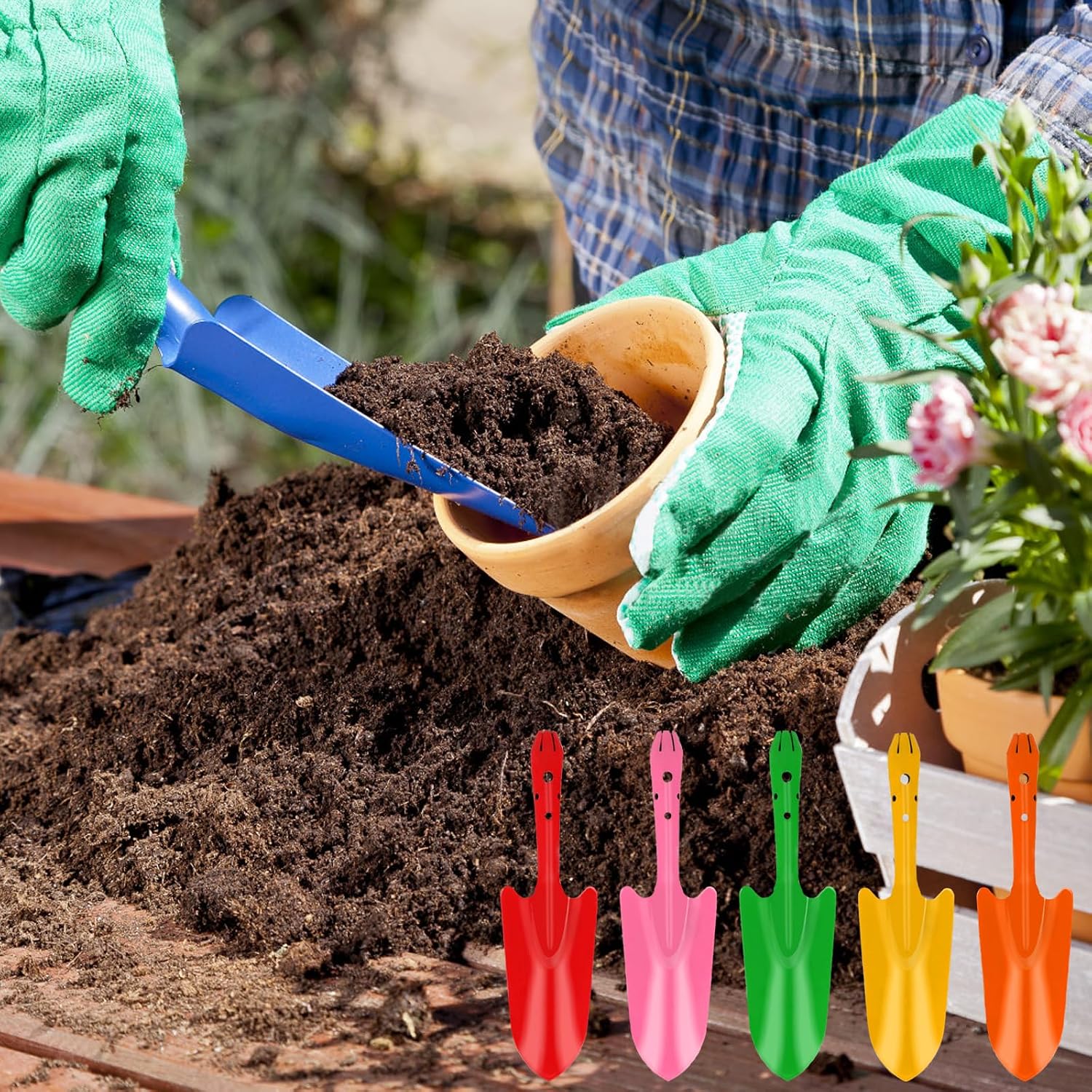 18 Pcs Small Garden Shovel Set, Hand Trowels for Gardening | Colorful Metal Mini Hand Shovels for Succulent Flower Soil
