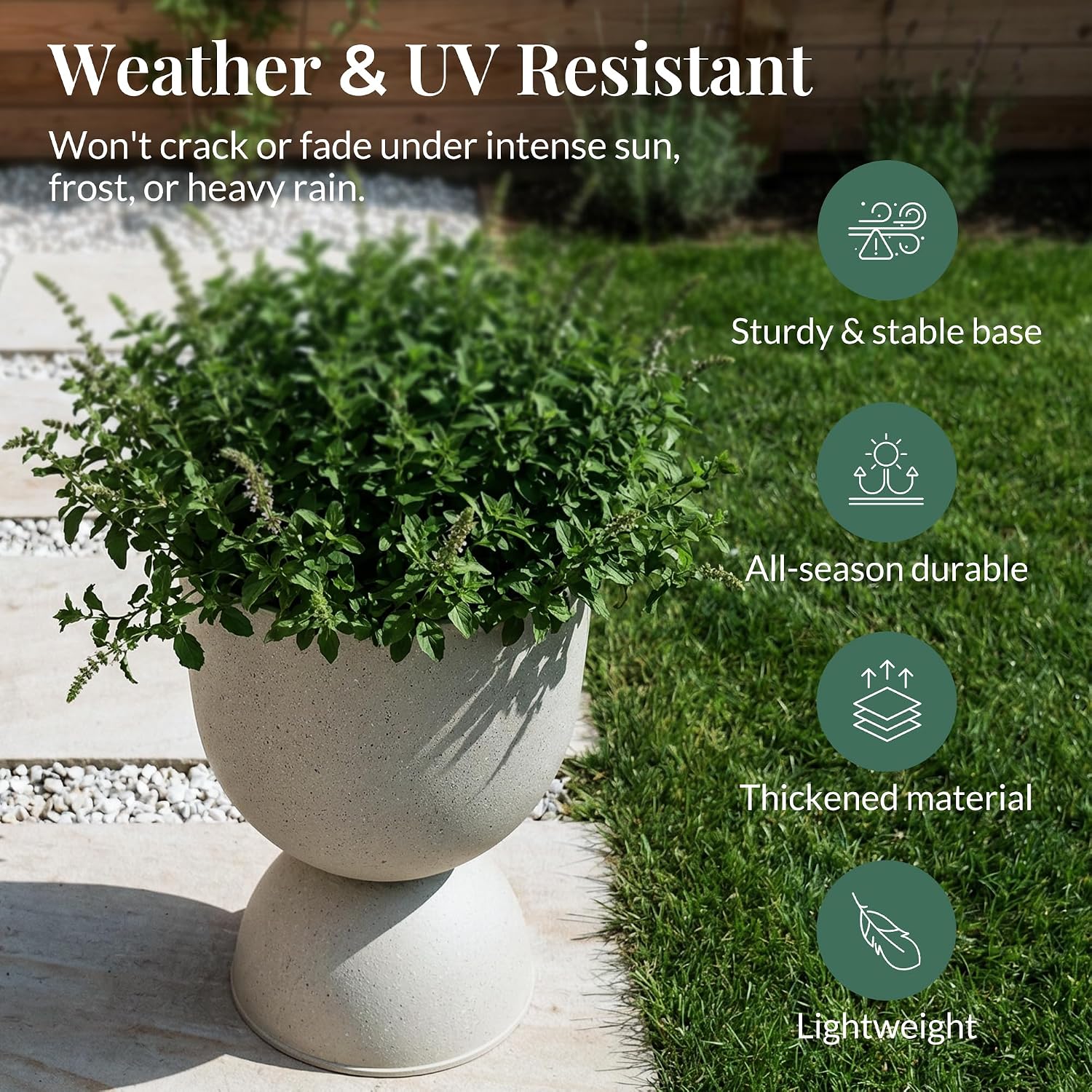 KOL Planters Flower Pots, Plastic Urn Planters for Indoor Outdoor Plants, Beige Pedestal Planter Pots 2 Pack, 15 Inch