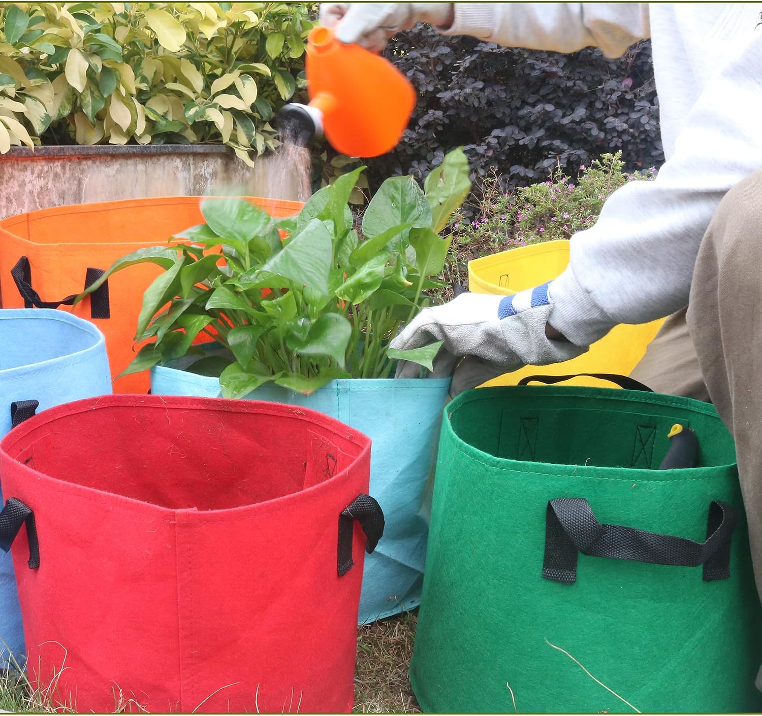 10-Gallon Fabric Grow Bag (7 Pack of Mix Colors) with Handles for Vegetable | Breathable Fabric, Sturdy Handles