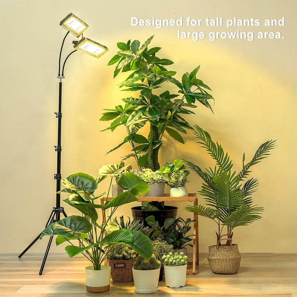 LBW Grow Light for Indoor Plants, Dual-Head Full Spectrum LED Plant Light | 3/6/12H Auto On/Off Timer, 6 Dimmable