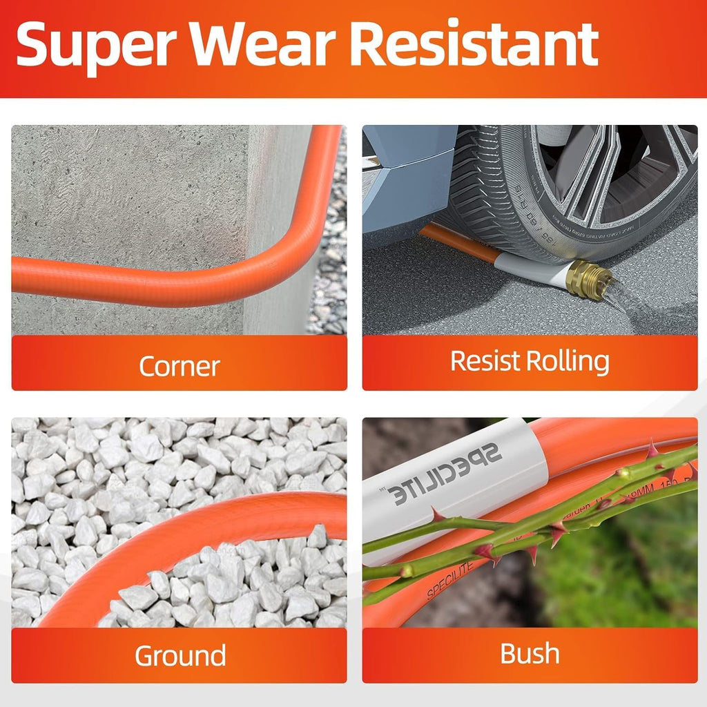 SPECILITE Garden Water Hose 50 ft x 5/8" for yard, Heavy Duty & Flexible | Lightweight, Kink-less, Hybrid Rubber Pipe