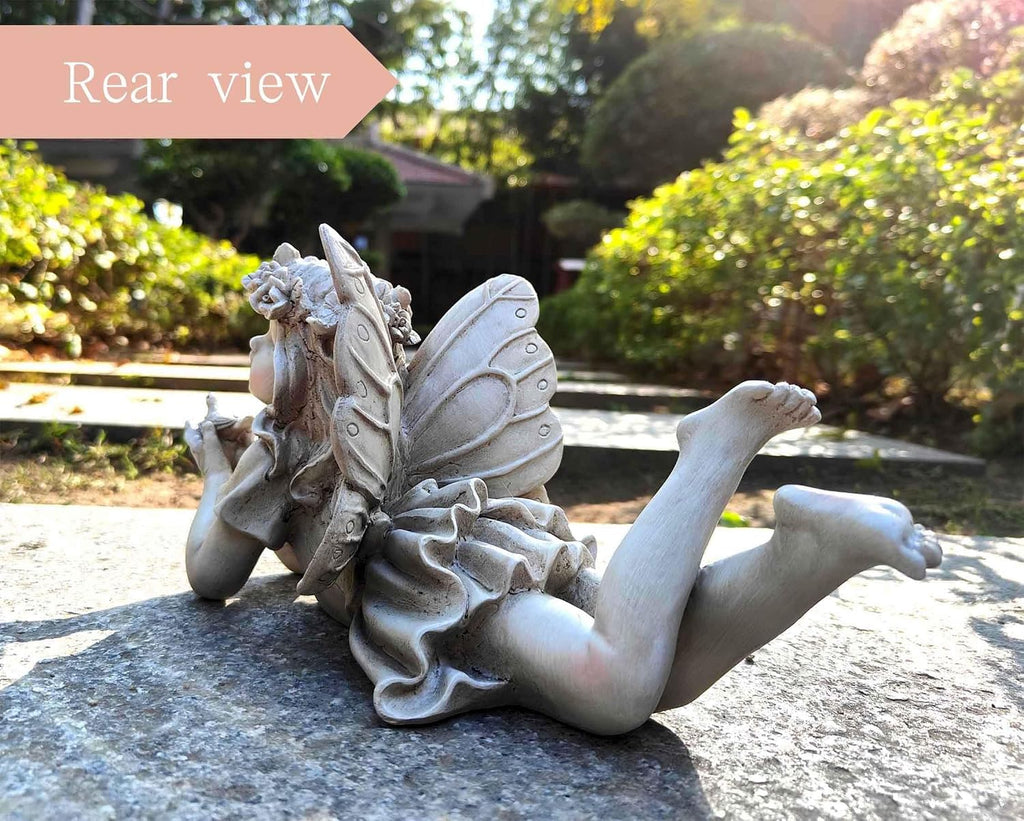 MeritMode Fairy Flower Garden Outdoor Statue - Angel Holding Bird | Hand-Painted Resin, Outdoor Angel Figurine , Flower