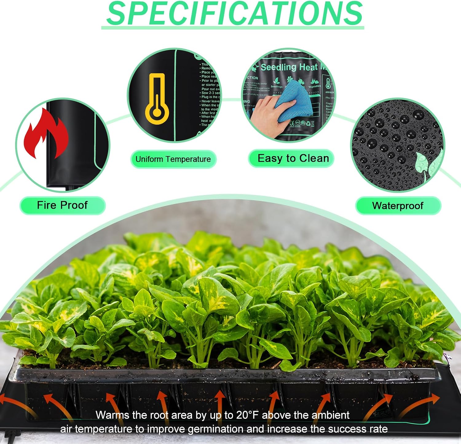 ROCEEI 8 Pack Seedling Heat Mat Bulk, 10" x 20.75" Heat Mats for Seed Starting Plant Heating Mat Grow Mats Waterproof