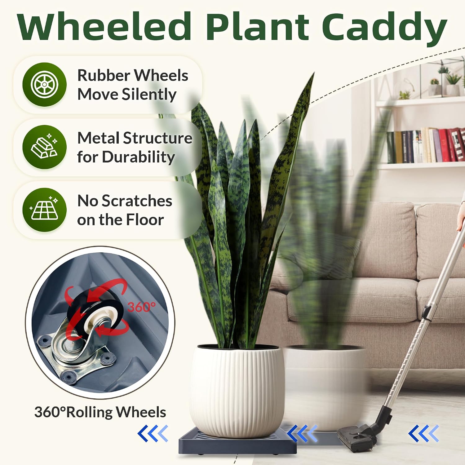 REDHUGO 2 Pcs Square Plant Caddy with Hidden Wheels, Gray, 9.96 Inch | Heavy-Duty Rolling Plant Caddy with Hidden