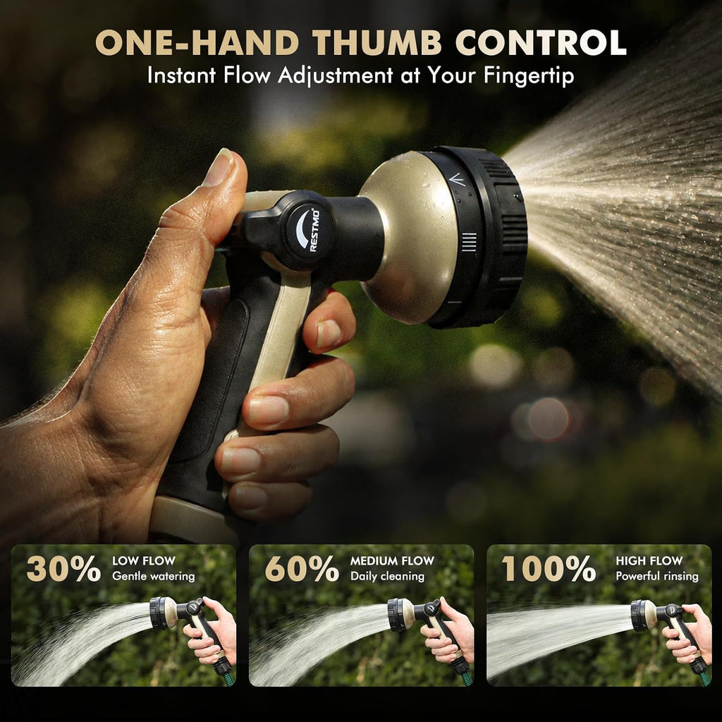 RESTMO Garden Hose Nozzle Heavy Duty, Thumb Control Hose Sprayer Nozzle | 8 Adjustable Spray Patters Water Hose Nozzle