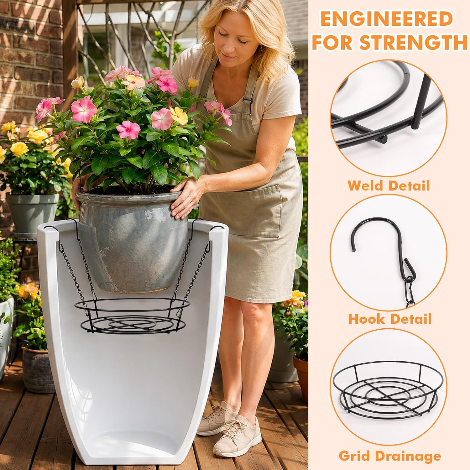 PeoMev 3pc Adjustable Planter Insert 12-18" Plant Risers for Inside Pots | Stainless Steel Lift Kit Planter Insert with